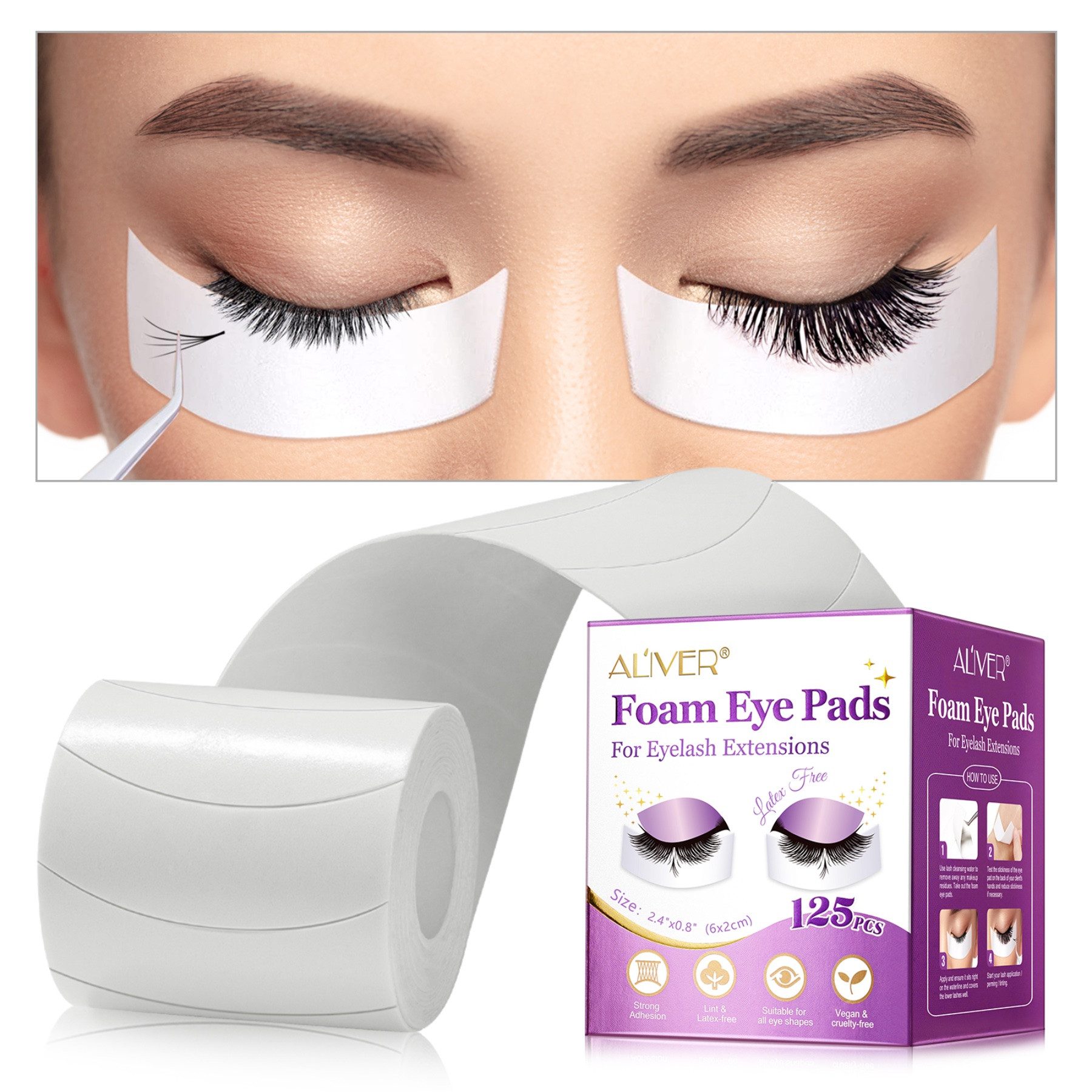 ALIVER Augenpads Wimpernverlängerung Eyepads Lashes fusselfrei 125 Stück Box, Augenpads