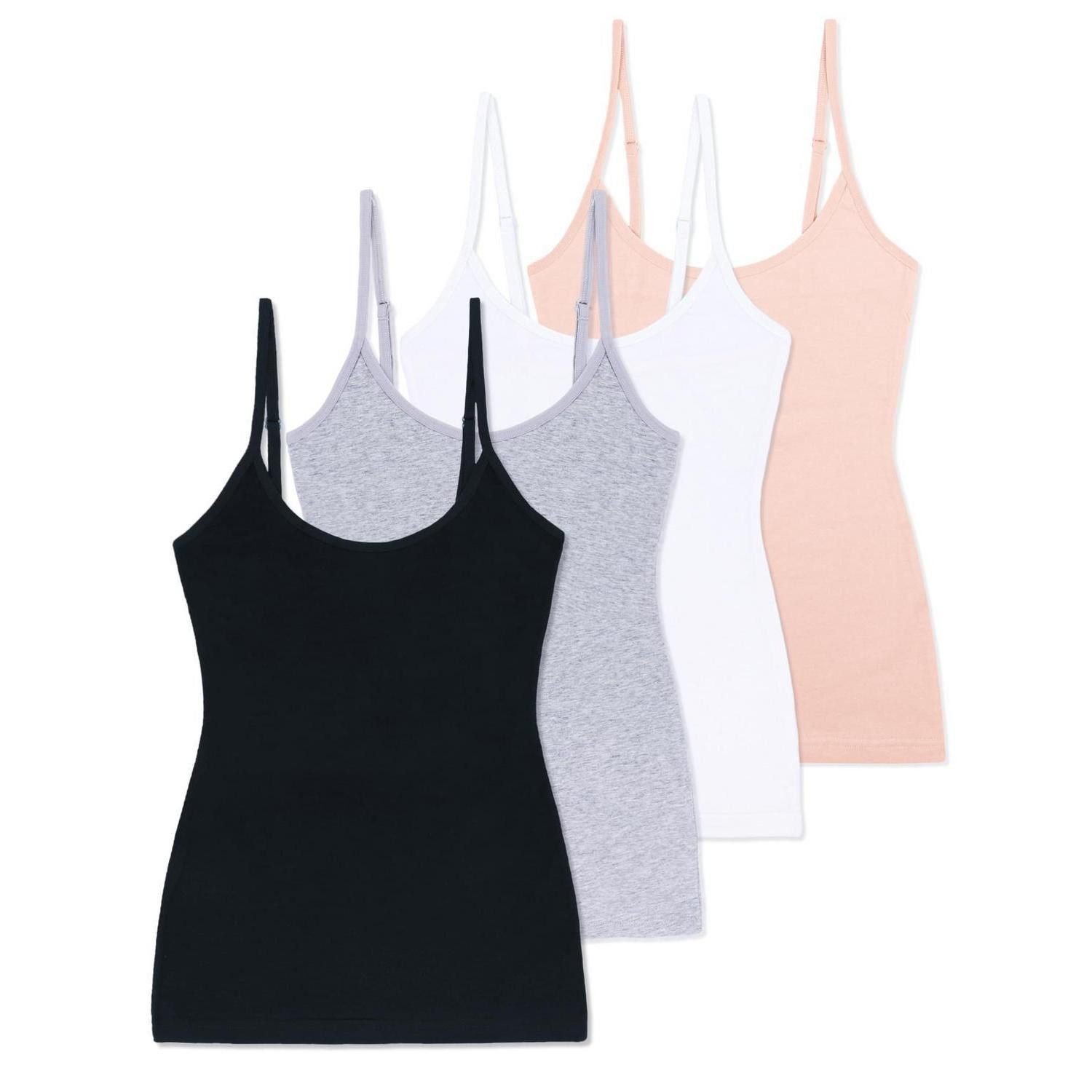 LuxusKollektion Spaghettitop Spaghetti Tops Damen 4er Pack Slim-Fit Verstellbar