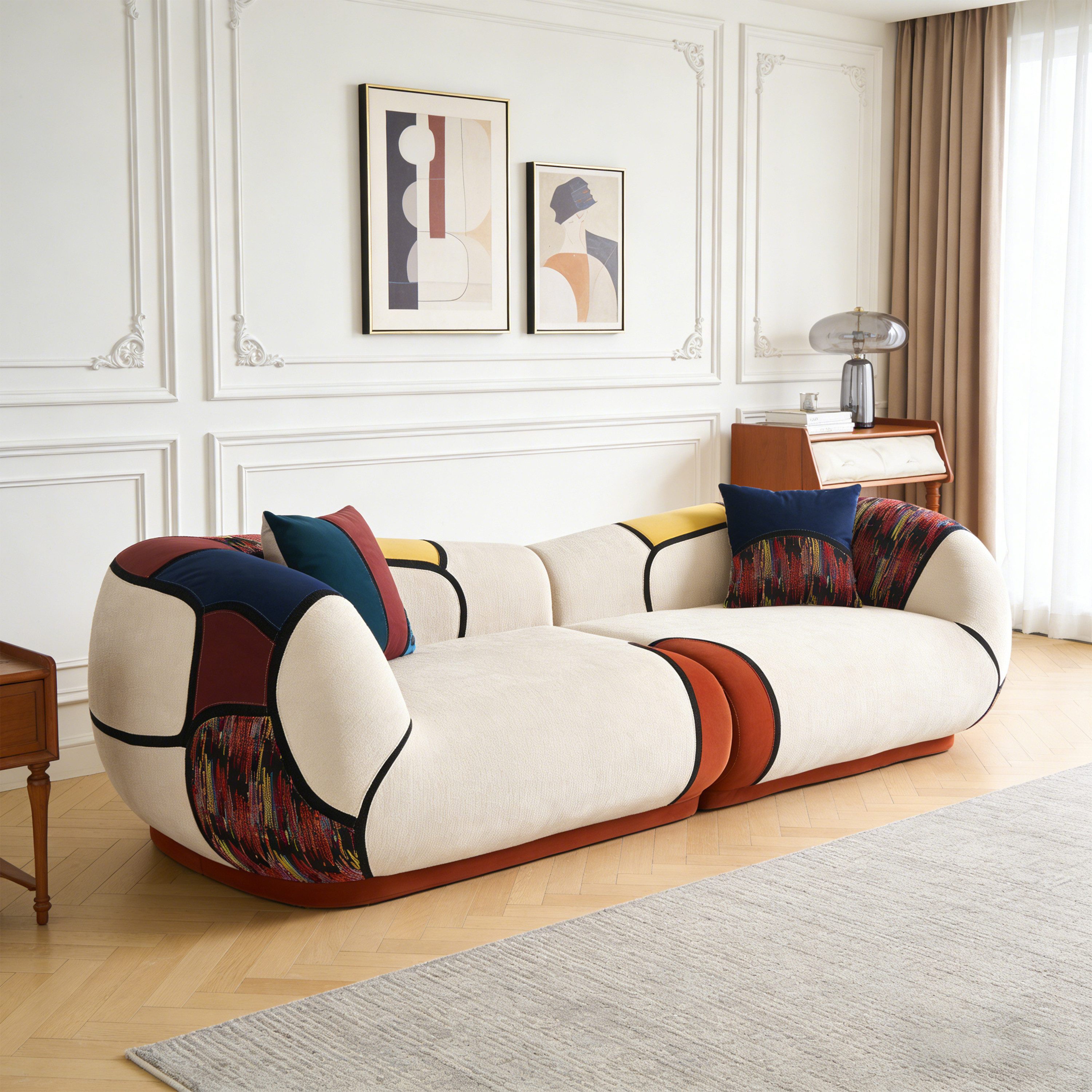 Vipbear 2-Sitzer Modulares Sofa Memory-Schaum, Abnehmbarer Bezug, 1 Teile, Buntes Design, 265cm, Keine Montage