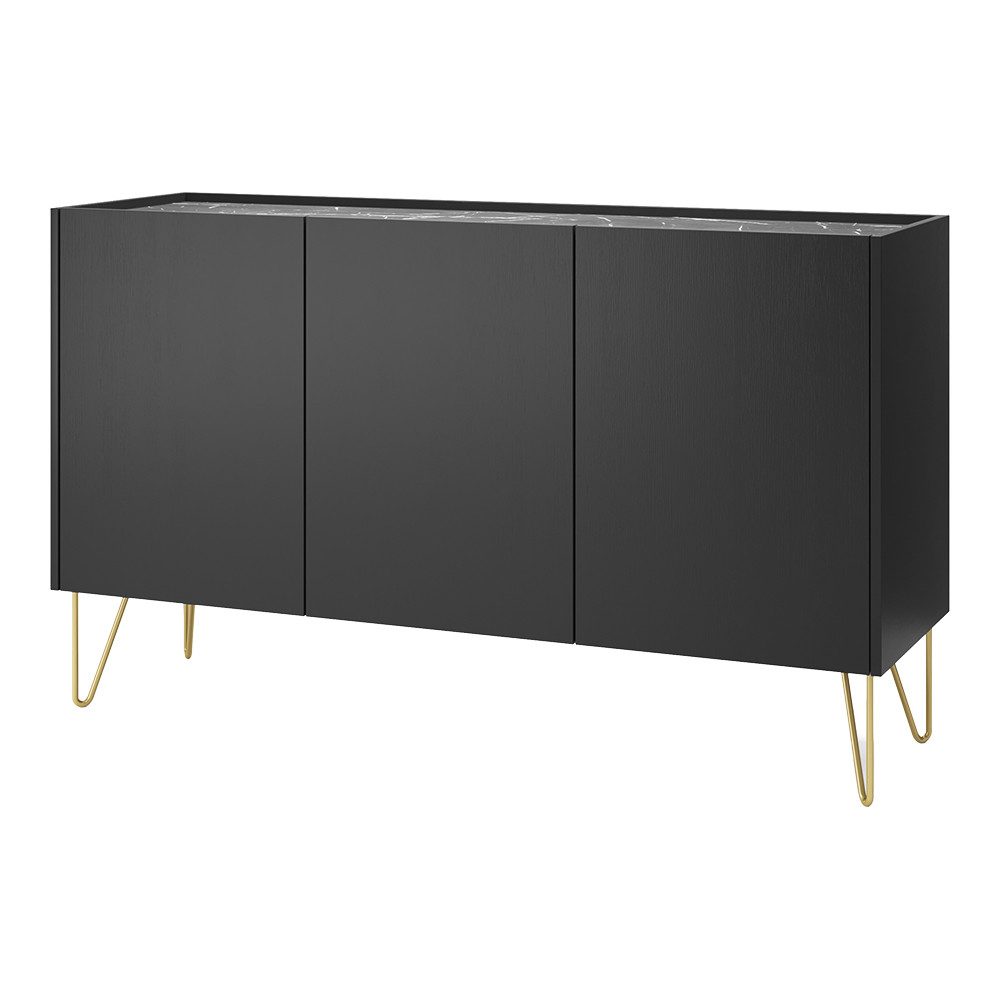 Lomadox Sideboard HERMOSILLO-160, Kommode Anrichte, graphit, Oberboden mit Marmoroptik, 144cm breit