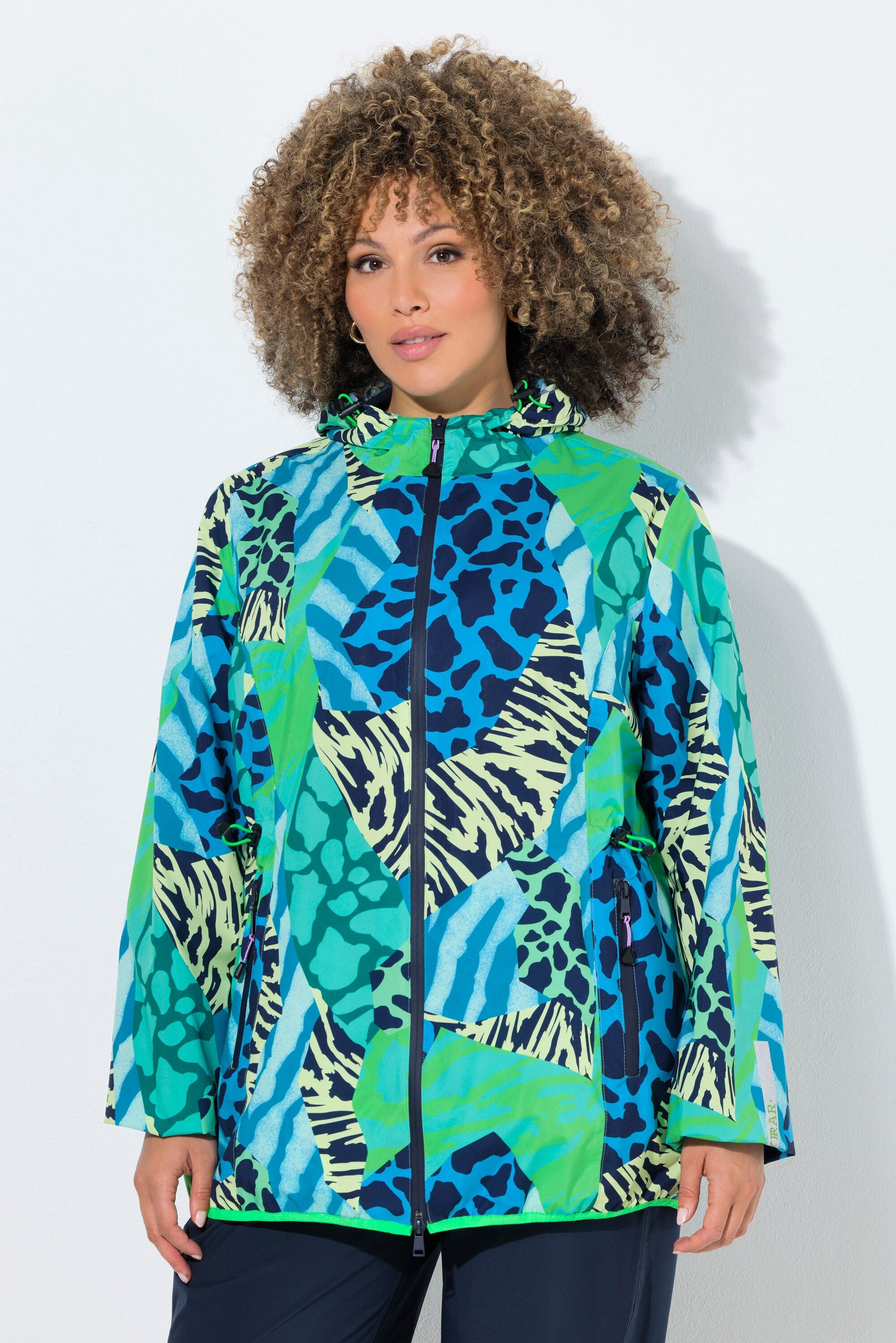 Ulla Popken Funktionsjacke Funktions-Regenjacke Animalmuster Reflektor günstig online kaufen