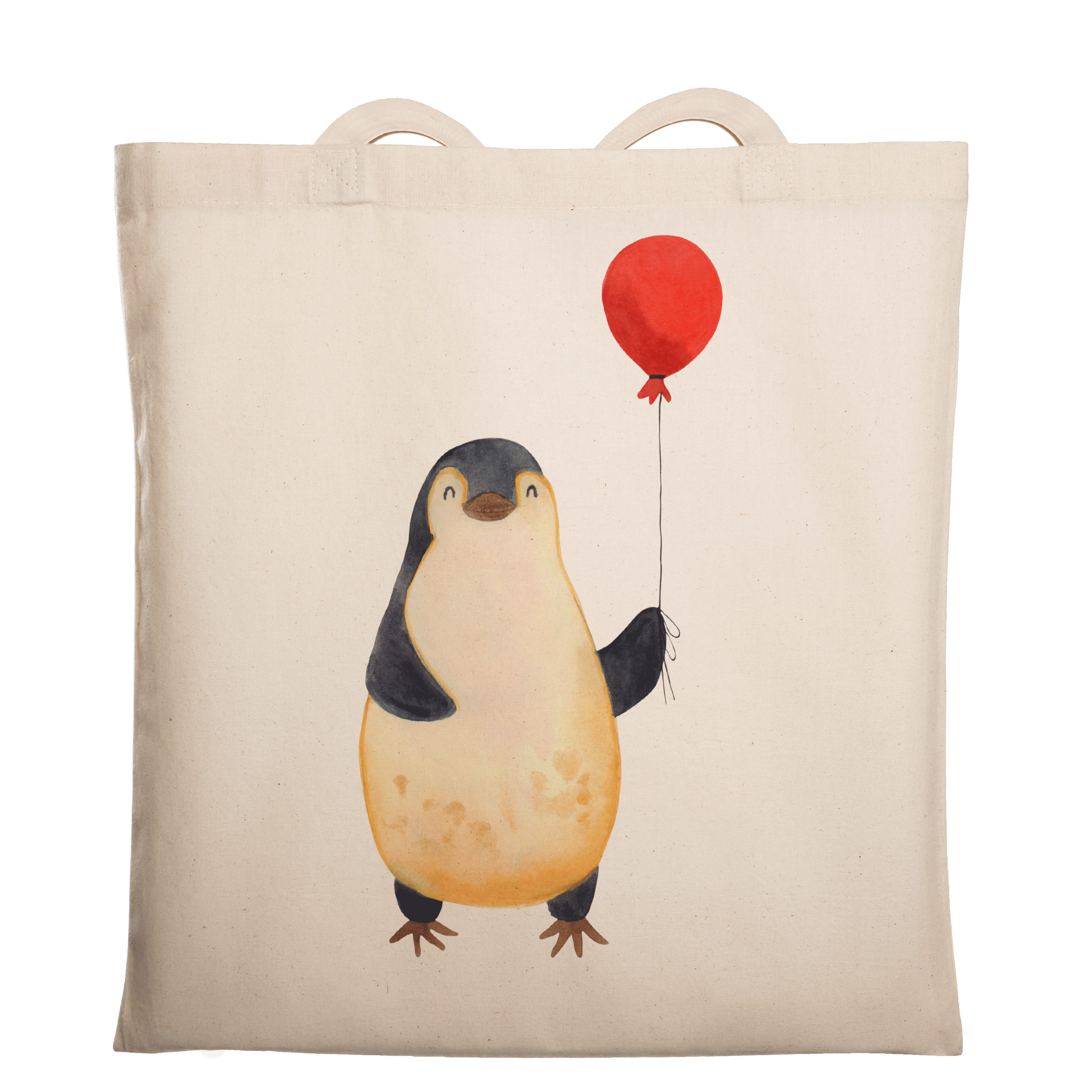Mr. & Mrs. Panda Tragetasche Pinguin Luftballon - Schwarz - Geschenk, Jutebeutel, Tasche, Shopper, (1-tlg), Design-Highlight