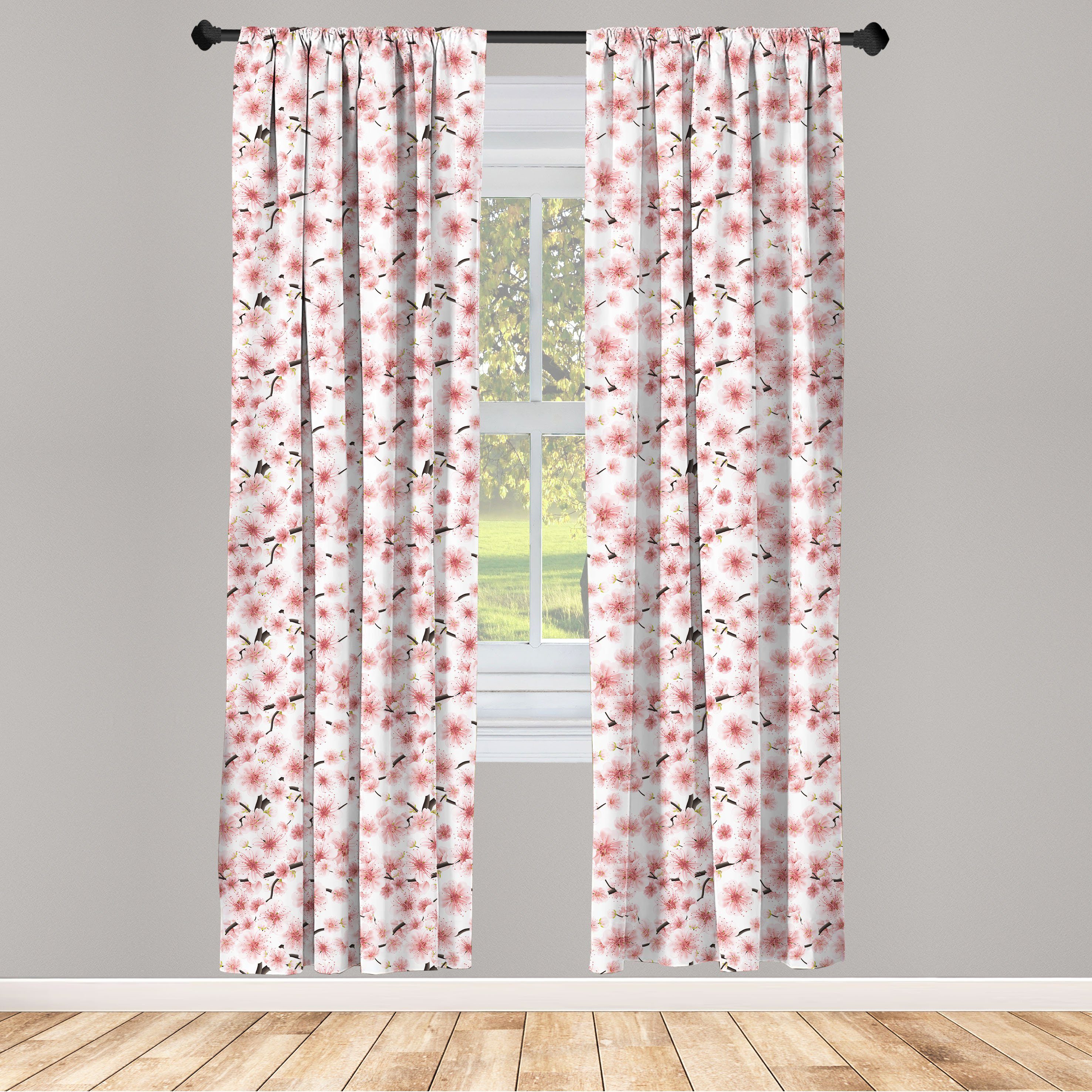 Gardine Vorhang für Wohnzimmer Schlafzimmer Dekor, Abakuhaus, Microfaser, Kirschblüte Sakura 3D-Konstruktion | Fertiggardinen