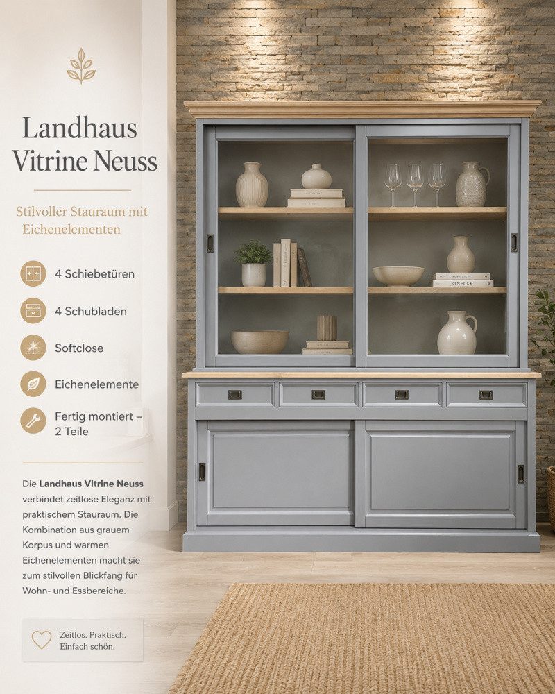 Wohnpalast Vitrine Vitrinen Schrank Neuss grau/eiche ab 120cm - Buffetschrank Größen & Va
