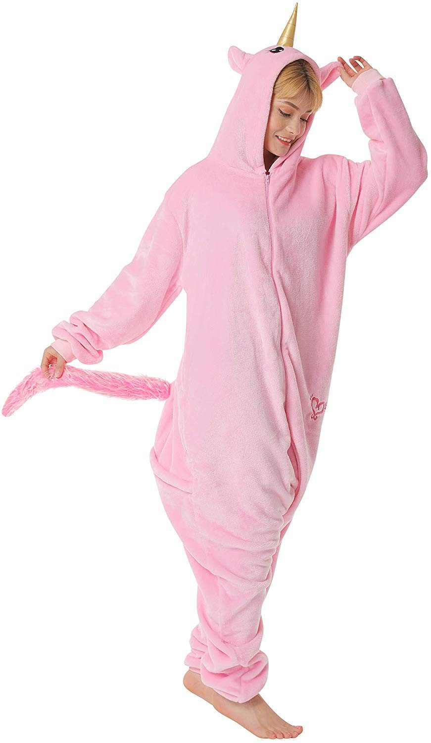 Corimori Partyanzug Erwachsenen Onesie, Jumpsuit, Jumpsuit, Pyjama, Fasching, Kigurumi, Tierkostüme, Einhorn "Rose"
