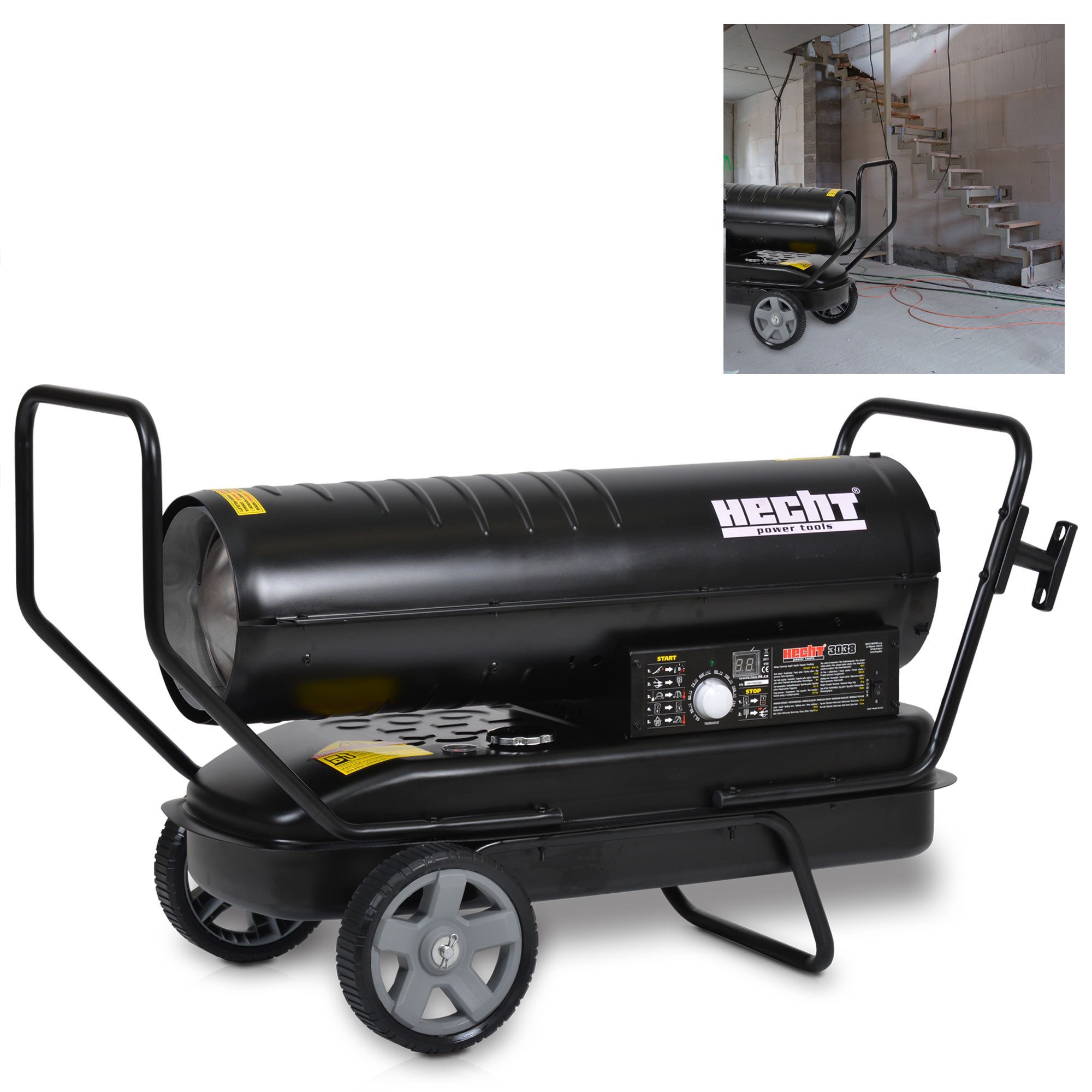 Hecht Heizgerät Diesel Heizkanone 3038 mit Fahrgestell 37 kW, 37000 W, 125000 BTU, 34,5 Kpa, 295 m², 38 Liter