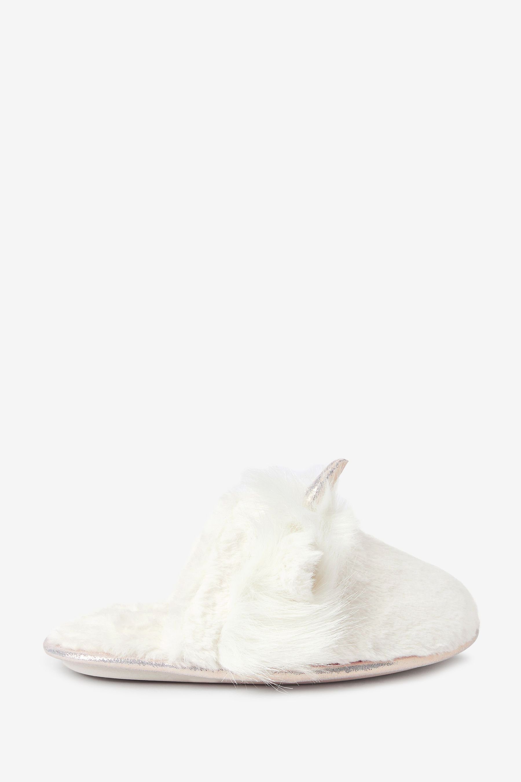Next (1-tlg) recyceltem White Pantoletten Unicorn Fellimitat aus Hausschuh