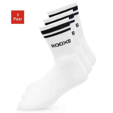 ROOXS Sportsocken Hohe Tennissocken für Damen & Herren (3-Paar) Retro Socken mit streifen, Made in EU