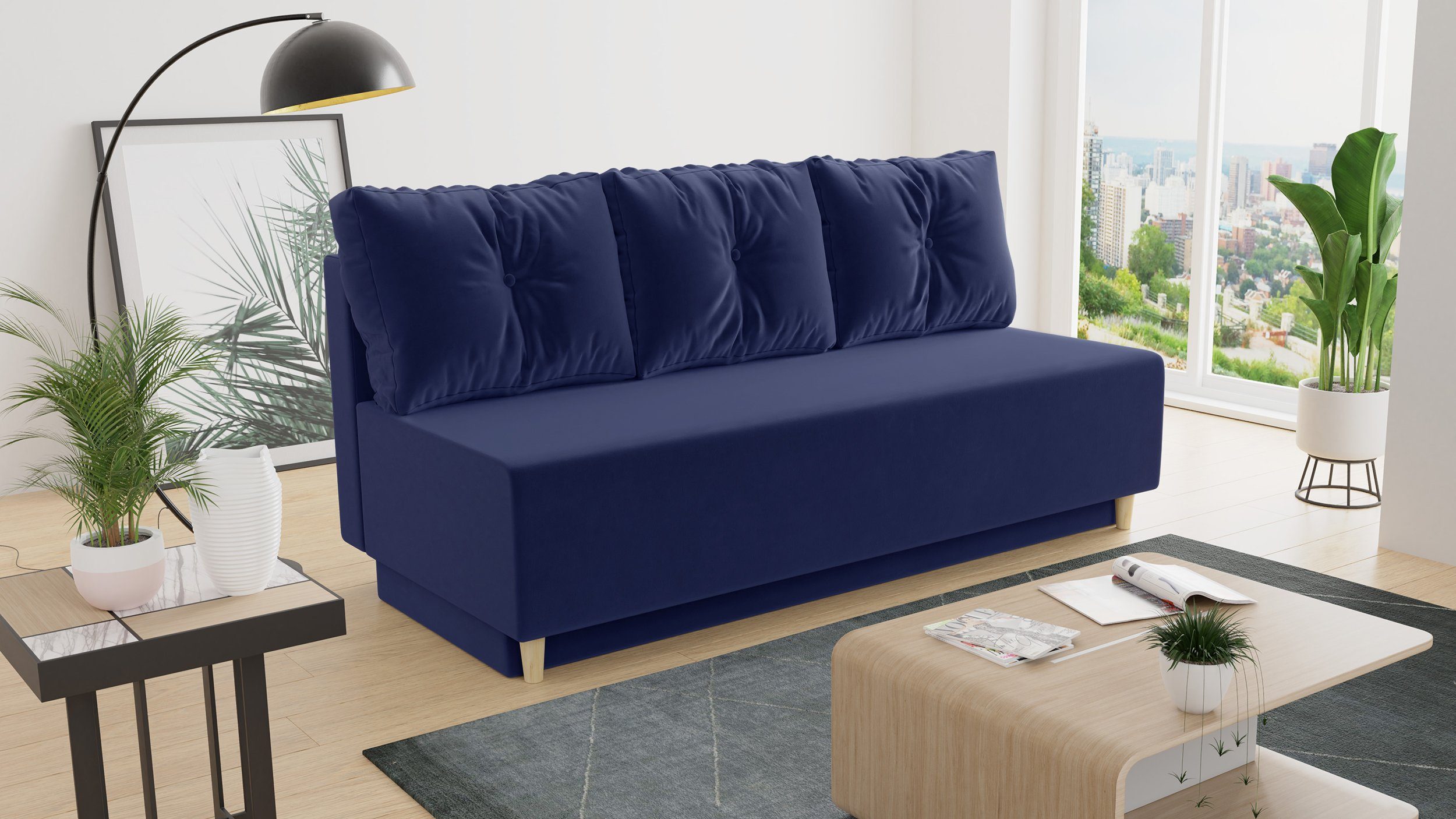 Sofnet Schlafsofa Mico, mit Schlaffunktion und Bettkasten, Bettsofa mit Holzfüße und Bonell-Ferderkern