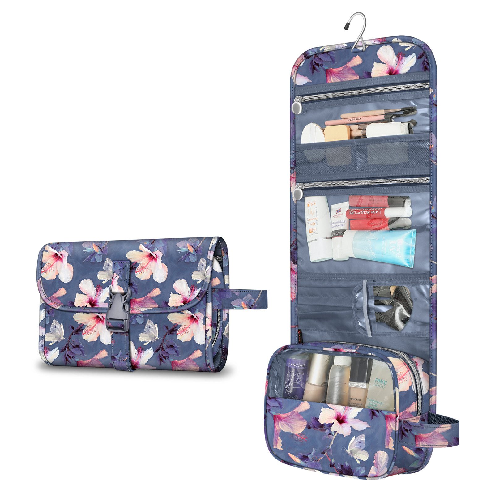 Fintie Kulturbeutel Tragbare Kulturtasche Kosmetiktasche Reisetasche, Große wasserdichte, Aufhängen Make-up Organizer Stauraum Tasche für Damen Mädchen