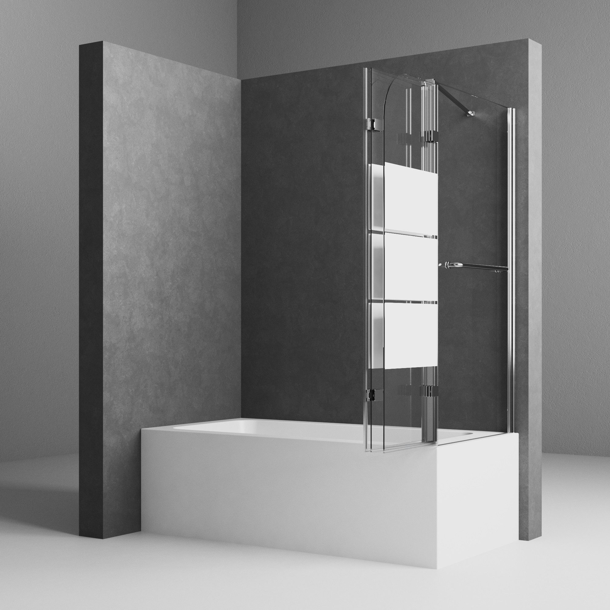 Boromal Badewannenaufsatz mit seitenwand 70cm 70x120x140cm, 5mm ESG mit Gestreift, (Badewannenfaltwand 3 teilig Milchglas Chrom, 180° Faltwand mit Seitenteil), (119-120) x (68,5-69,5) x 140cm