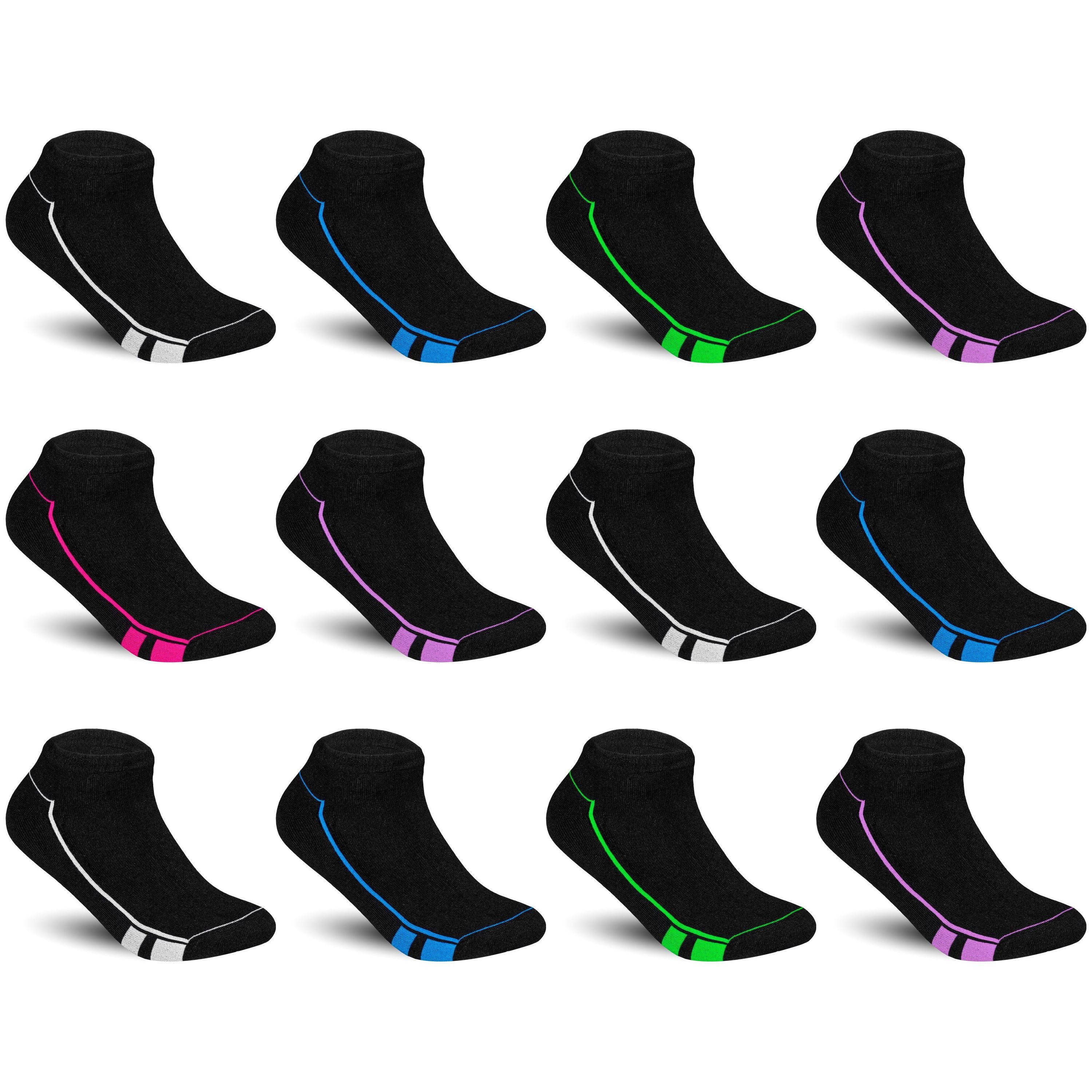 TEXEMP Sneakersocken 6 bis 36 Paar Sneaker Socken Damen & Kinder Schwarz Baumwolle Freizeit (Packung, 24-Paar) Langlebig & Robust