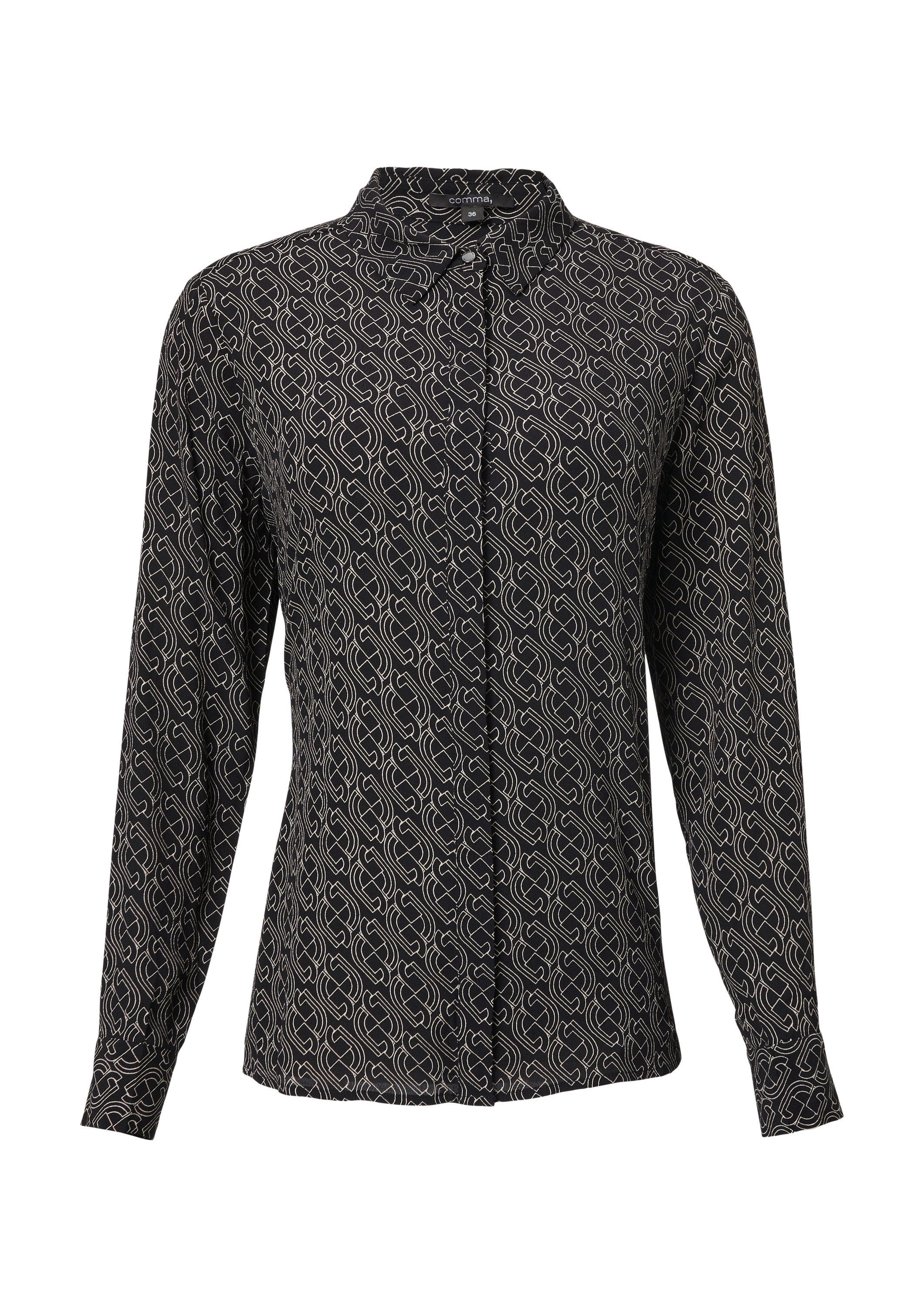 comma Langarmbluse Bluse Viskose-Bluse mit All-over-Print