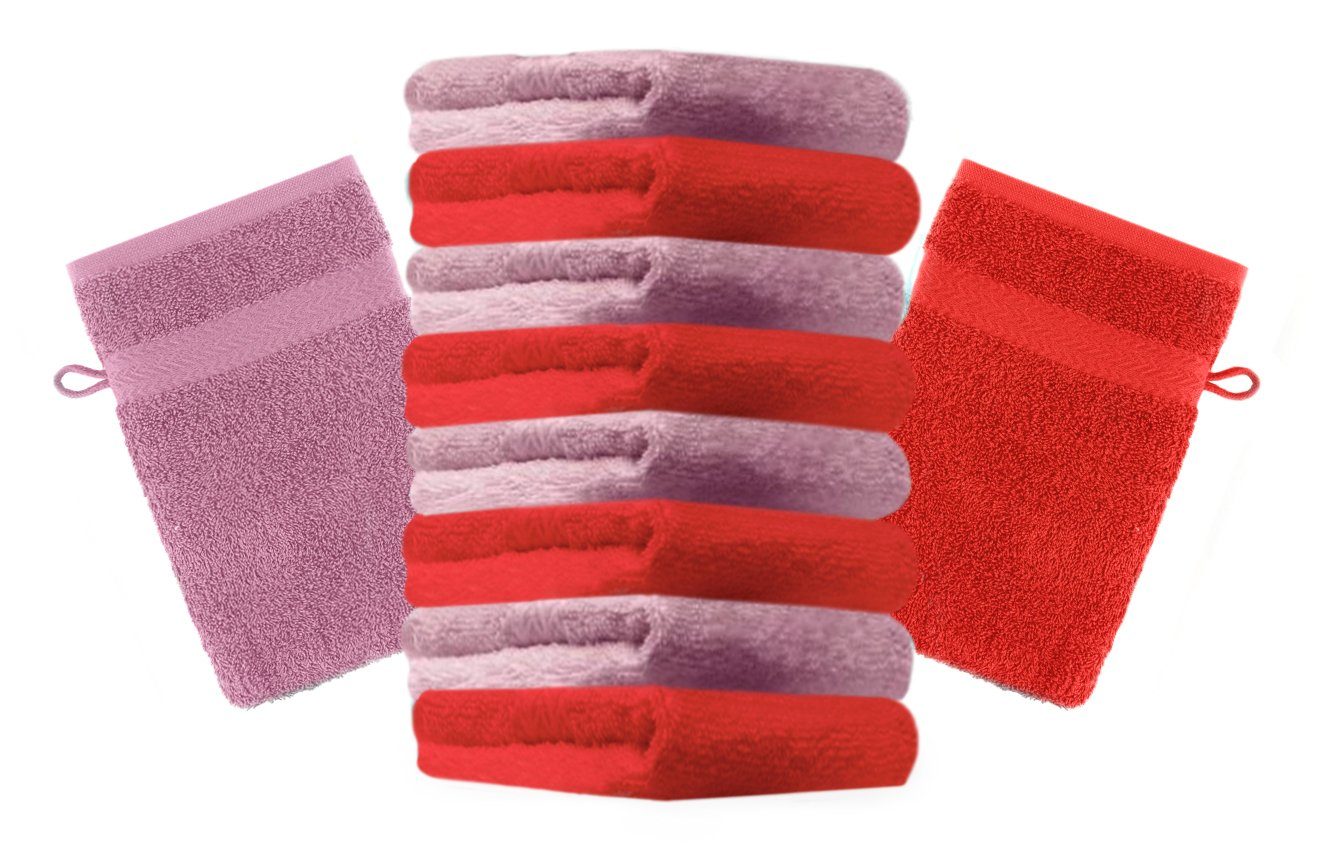 Betz Waschhandschuh 10 Stück Waschhandschuhe Premium 100% Baumwolle Waschlappen Set 16x21 cm Farbe rot und Altrosa