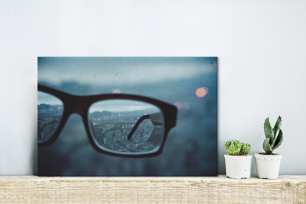 Wanddeko, Leinwandbilder, auf Leinwandbild cm Ein eine OneMillionCanvasses® Blick Brille, St), die Wandbild (1 Aufhängefertig, durch 30x20 Welt