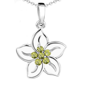 Limana Kette mit Anhänger echte Edelsteine grüner Peridot 925 Sterling Silber Blume Silberkette (inkl. Herz Geschenkdose und Tasche), 50cm Geschenkidee Geschenk Idee Damenkette Damenschmuck