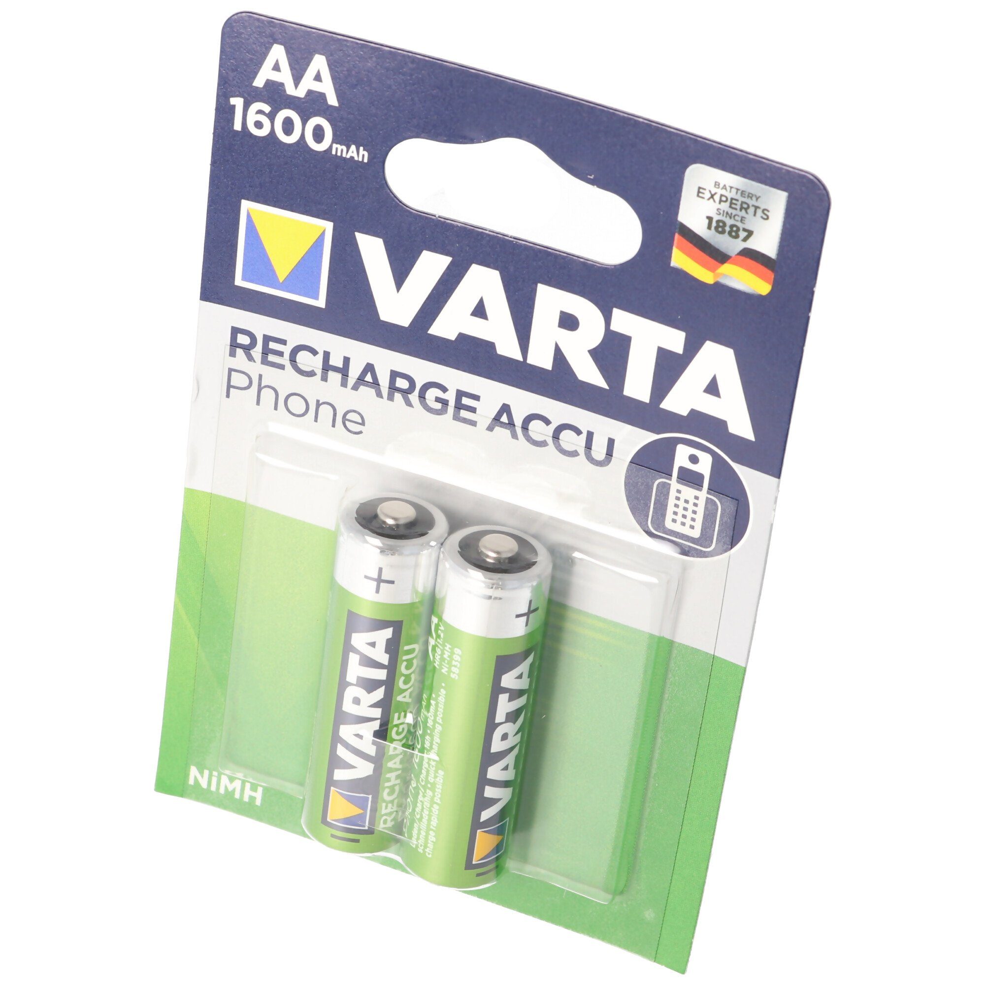 VARTA Varta T399 Phone Power Akku Mignon/AA 1600mAh, 50,5x14,5mm, 2er Pack Akku 1600 mAh (1,2 V)