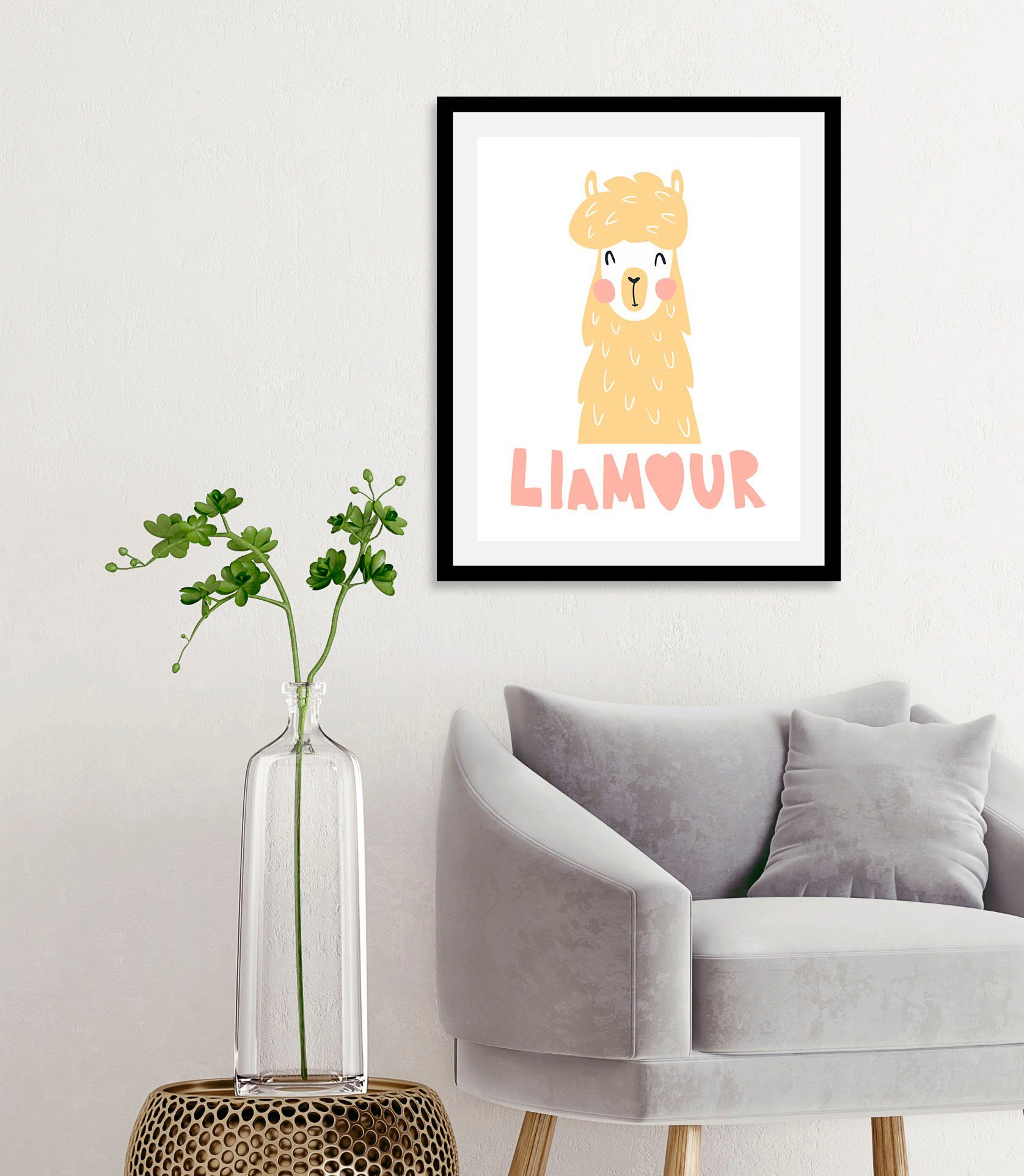 queence Bild Llamour, Alpaka, Herz, Herzbilder, Liebessprüche, Schriftzug, Stadt (1 St), gerahmt
