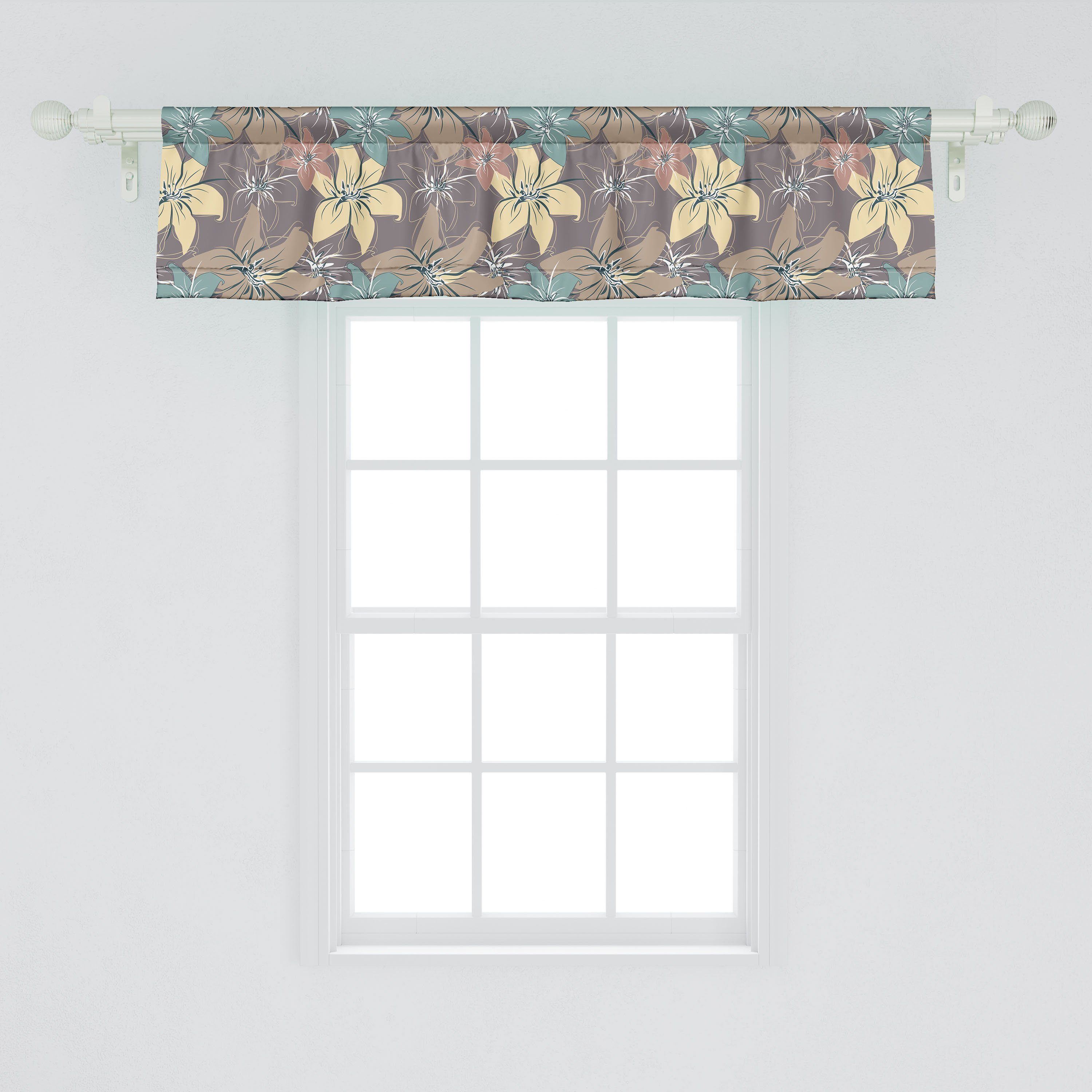 Küche Blüten Scheibengardine Blumen Abakuhaus, Vorhang Stangentasche, im Herbst für mit Microfaser, Dekor Farbe Schlafzimmer Volant
