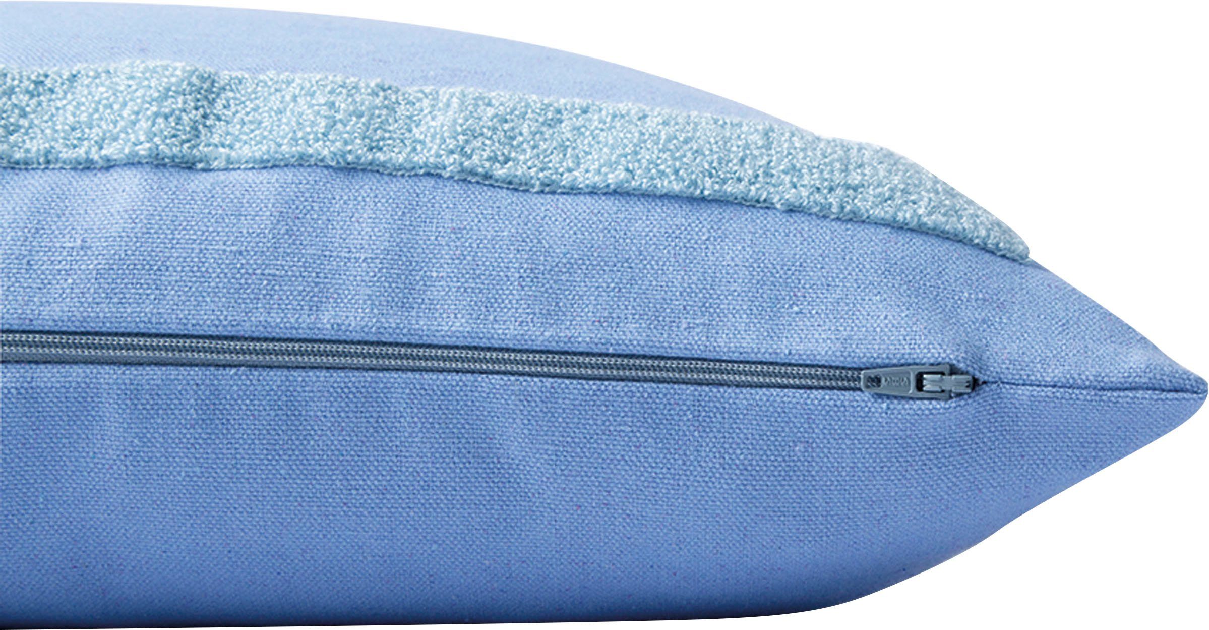 TOM TAILOR HOME Dekokissen Case, aufgesticktem Bouclé-Effektrahmen, Kissenhülle ohne Füllung, 1 Stück hellblau/azur/himmelblau/blau