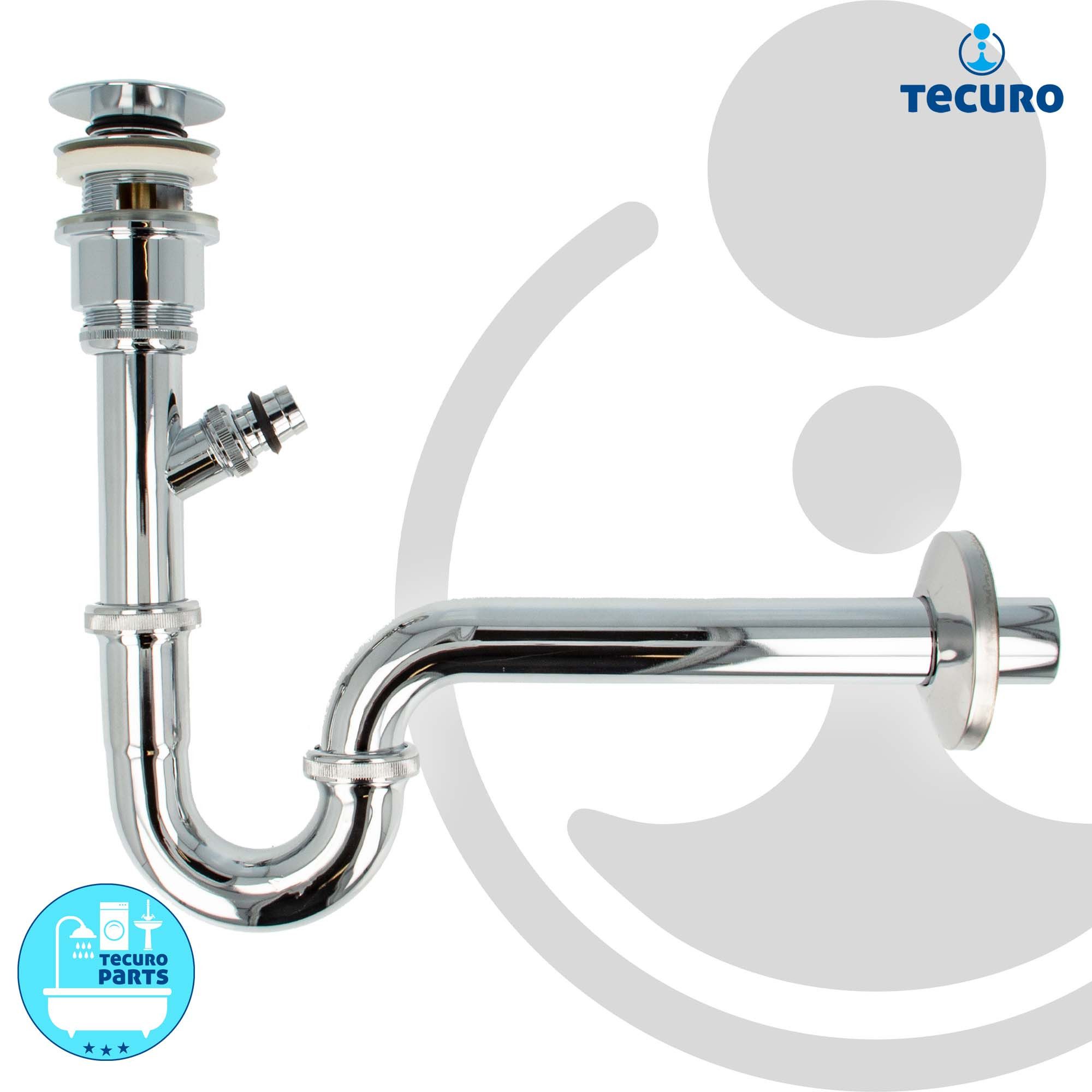 tecuro Siphon Siphon mit Pop Up Ablaufventil verchromt- Set für Waschtisch, (Ablaufventil und Röhrensiphon) – Bild 4 von 5