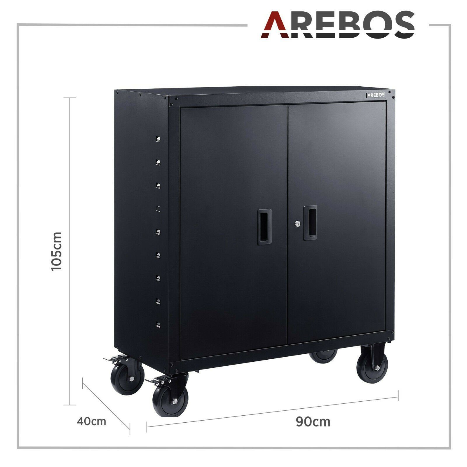 Arebos Aktenschrank Büroschrank, Lagerschrank, Schwarz Schwarz | (Stück) Höhenverstellbarer Einlegeboden