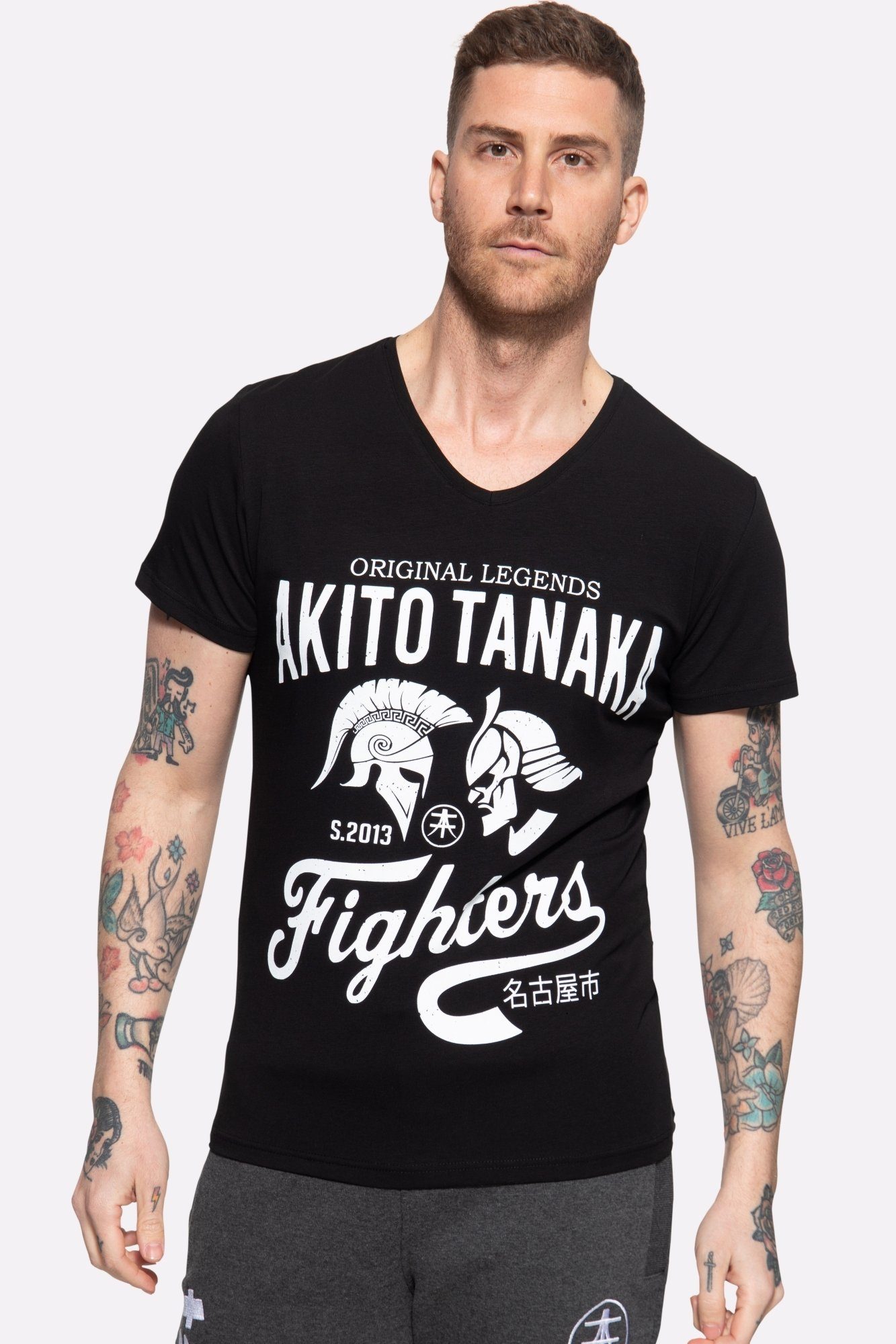 Akito Tanaka T-Shirt Gladiator Fighters mit coolem Kontrast-Print schwarz