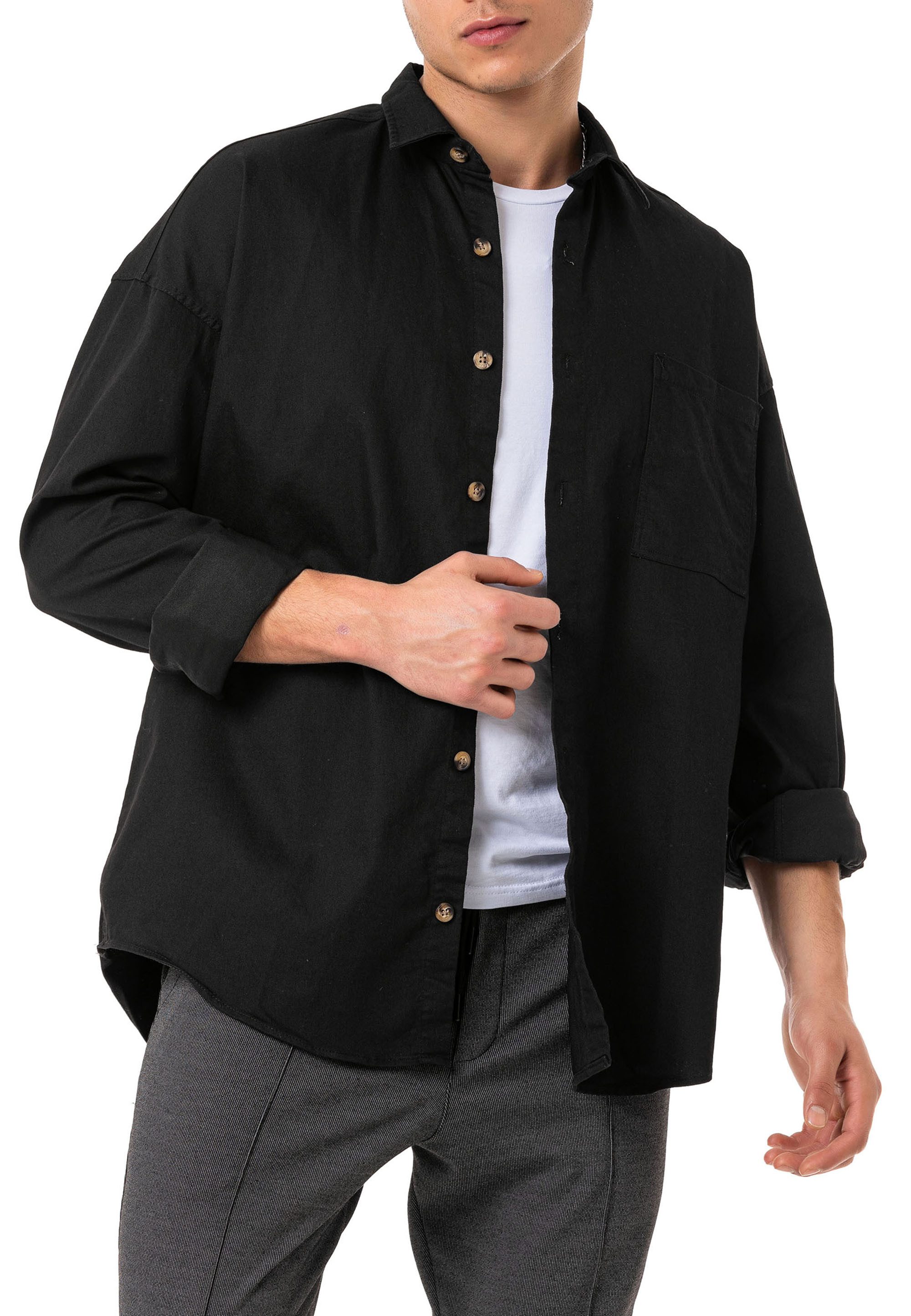 RedBridge Jeanshemd Oversized aus Baumwolle mit Brusttasche Casual