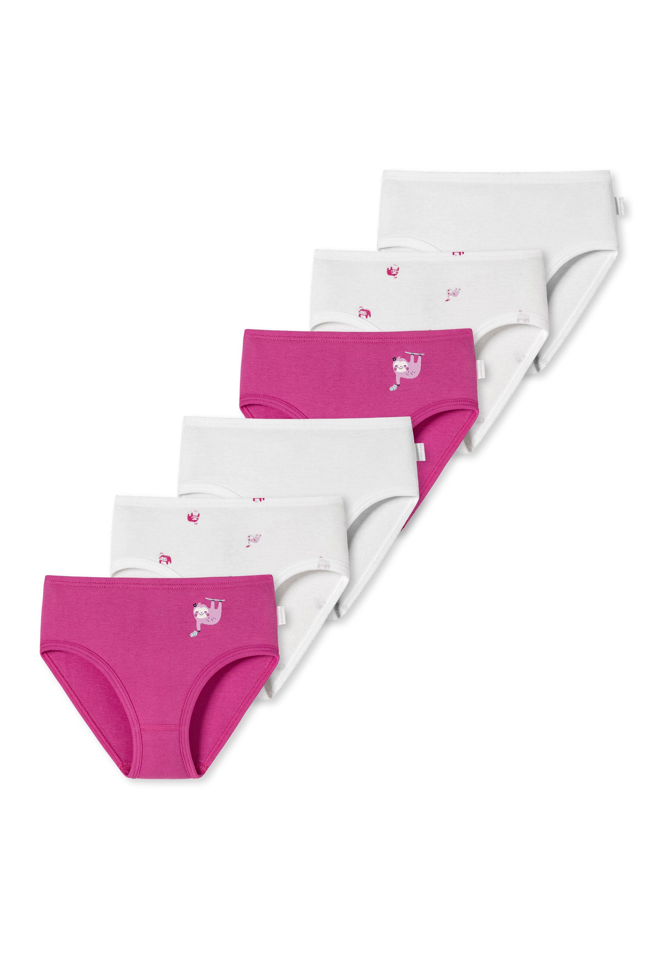 Schiesser Hüftslip Pink/Weiß Baumwolle Girls Softer - Kids Feinripp (HW22) - 908 (Spar-Set, Hüftslip Cotton Organic Pack Bund - 6-St) 6er