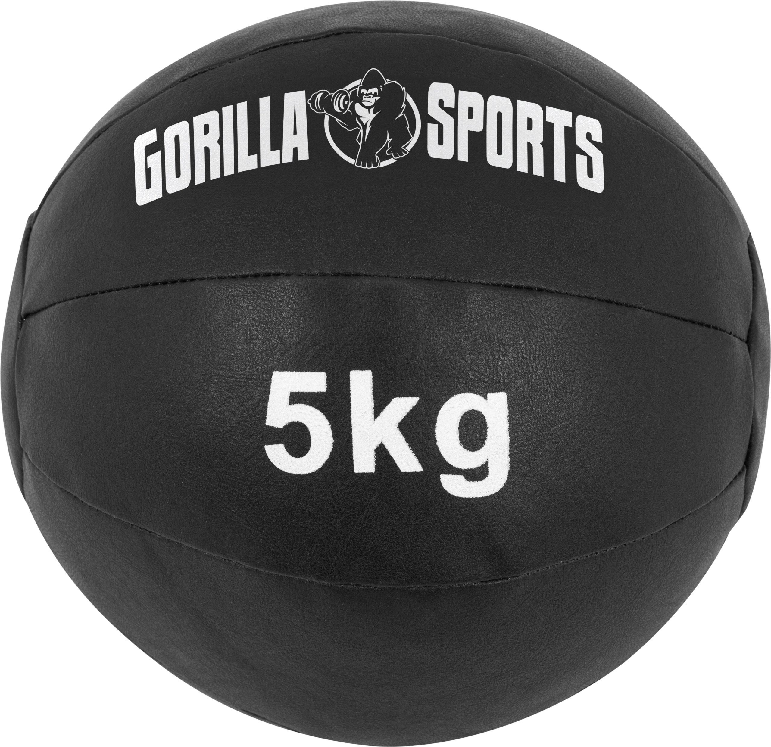 GORILLA SPORTS Medizinball Einzeln/Set, 29cm, aus Leder, Trainingsball, Fitnessball, Gewichtsball 5 kg