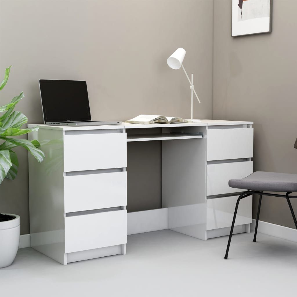 cm Schreibtisch 140x50x77 Hochglanz-Weiß Holzwerkstoff furnicato