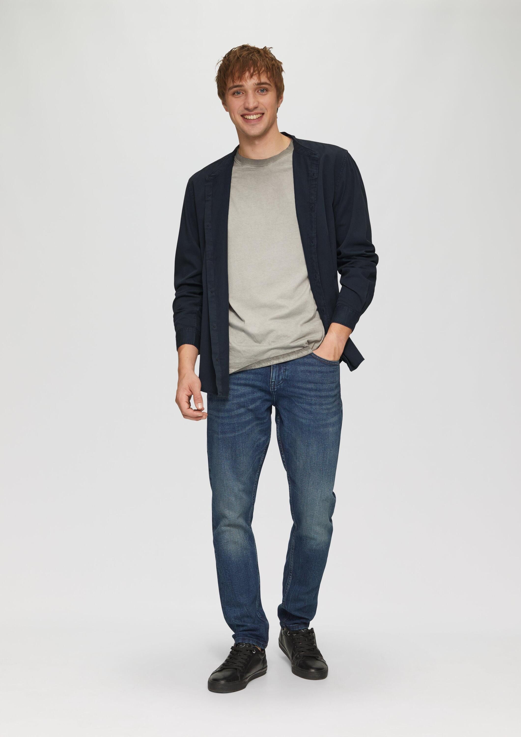 QS Langarmhemd Hemd Regular Fit: Gewaschenes Hemd mit Stickerei