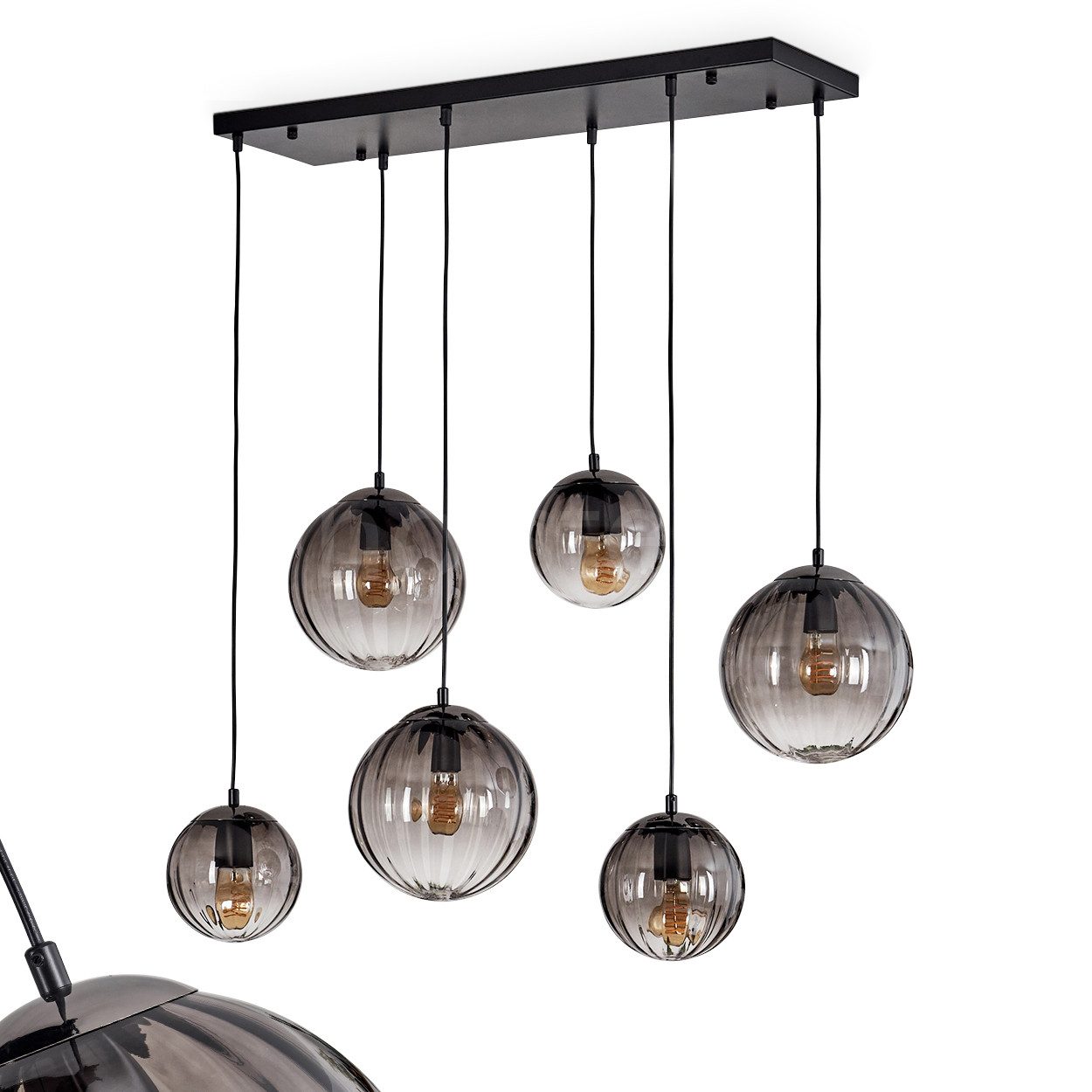 hofstein Hängeleuchte Hängelampe aus Metall/Riffelglas in Schwarz/Rauchfarb günstig online kaufen