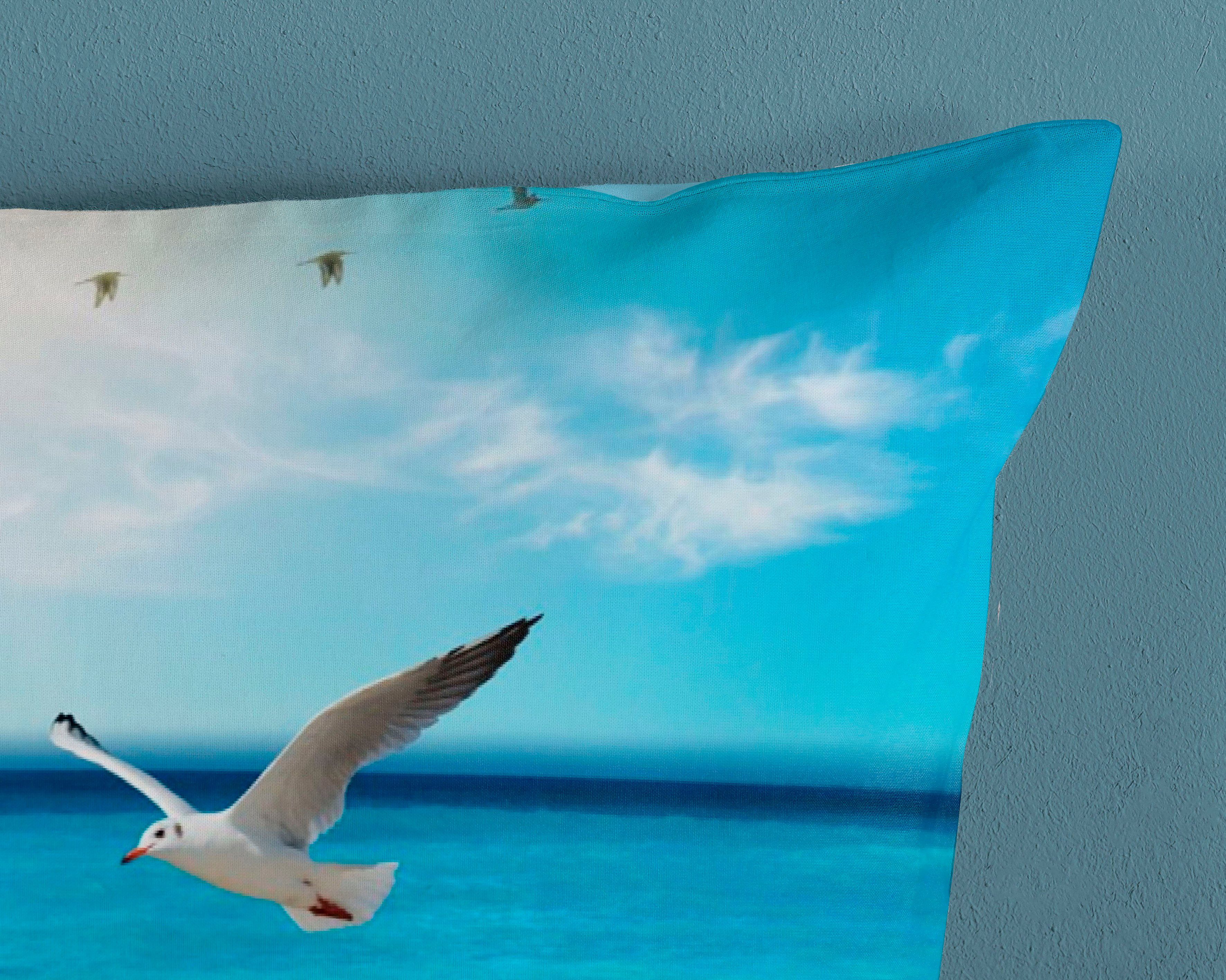 good morning Wendebettwäsche Sealife, Renforcé, 2 teilig, 100% Baumwolle, 135x200, Reißverschluss, Wendeoptik, Strand Meer, Blau – Bild 4 von 5