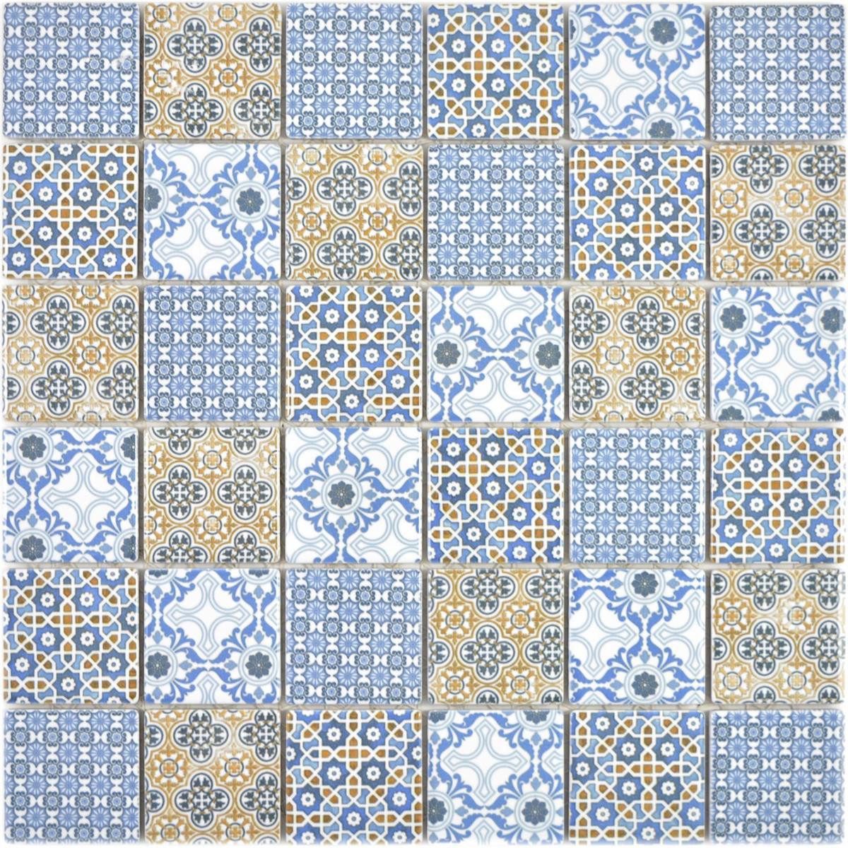 Mosafil Mosaikfliesen Keramik Mosaikfliesen Daymion Retrooptik Quadrat 47 Blau Braun, Keramik 29.700x29.700, braun-blau, Verlegefertig auf ein Netz geklebt - Frostsicher - Wasserfest