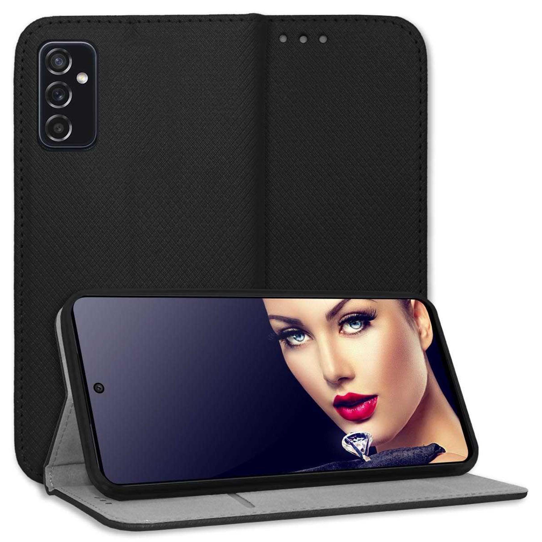 mtb more energy Smartphone-Hülle Smart Magnet für Samsung Galaxy M52 5G, Schwarz, Bookstyle Klapphülle Cover Wallet Case aus Kunstleder