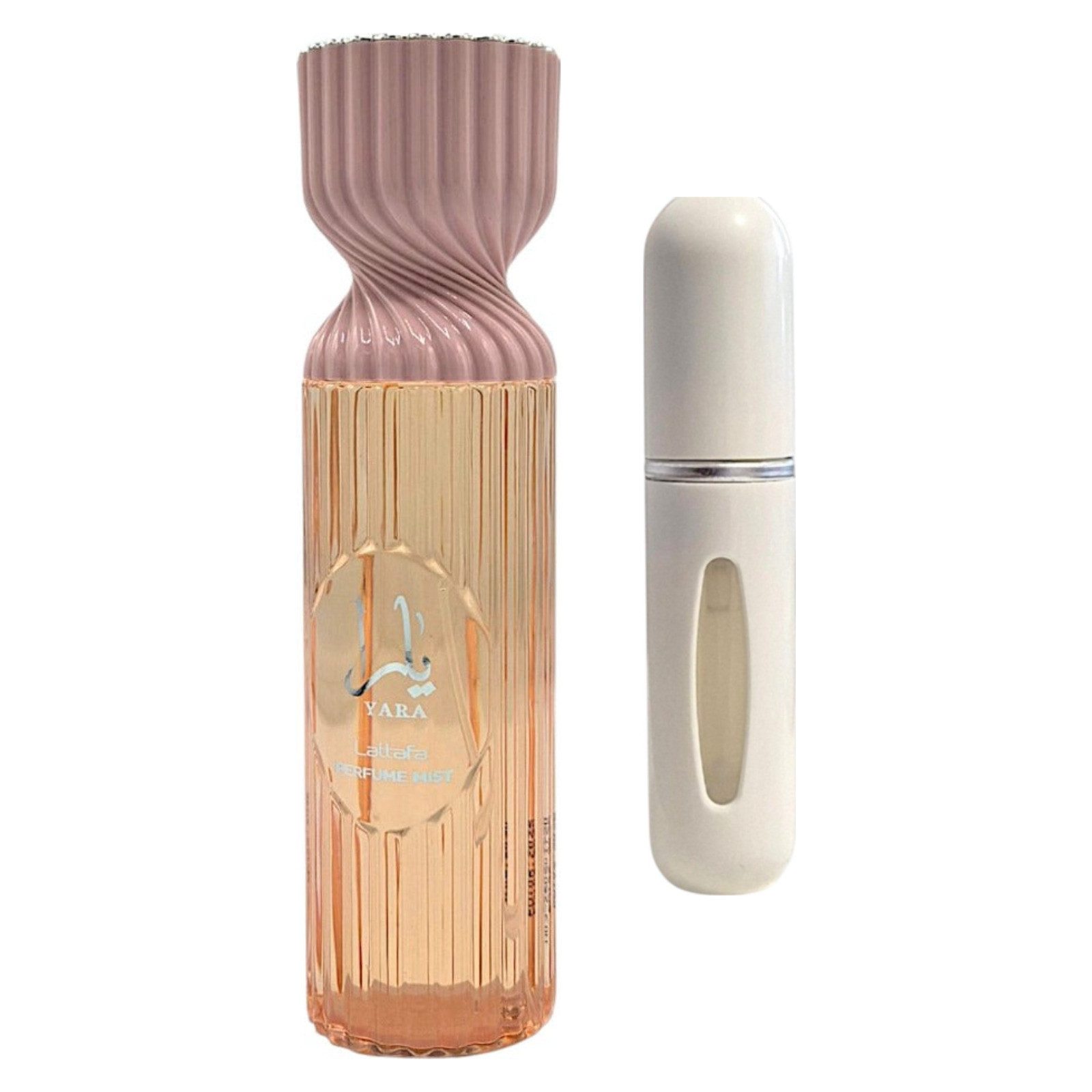 Lattafa Duft-Set Yara Perfume Mist Körperspray 250 ml + Parfümzerstäuber (leer)