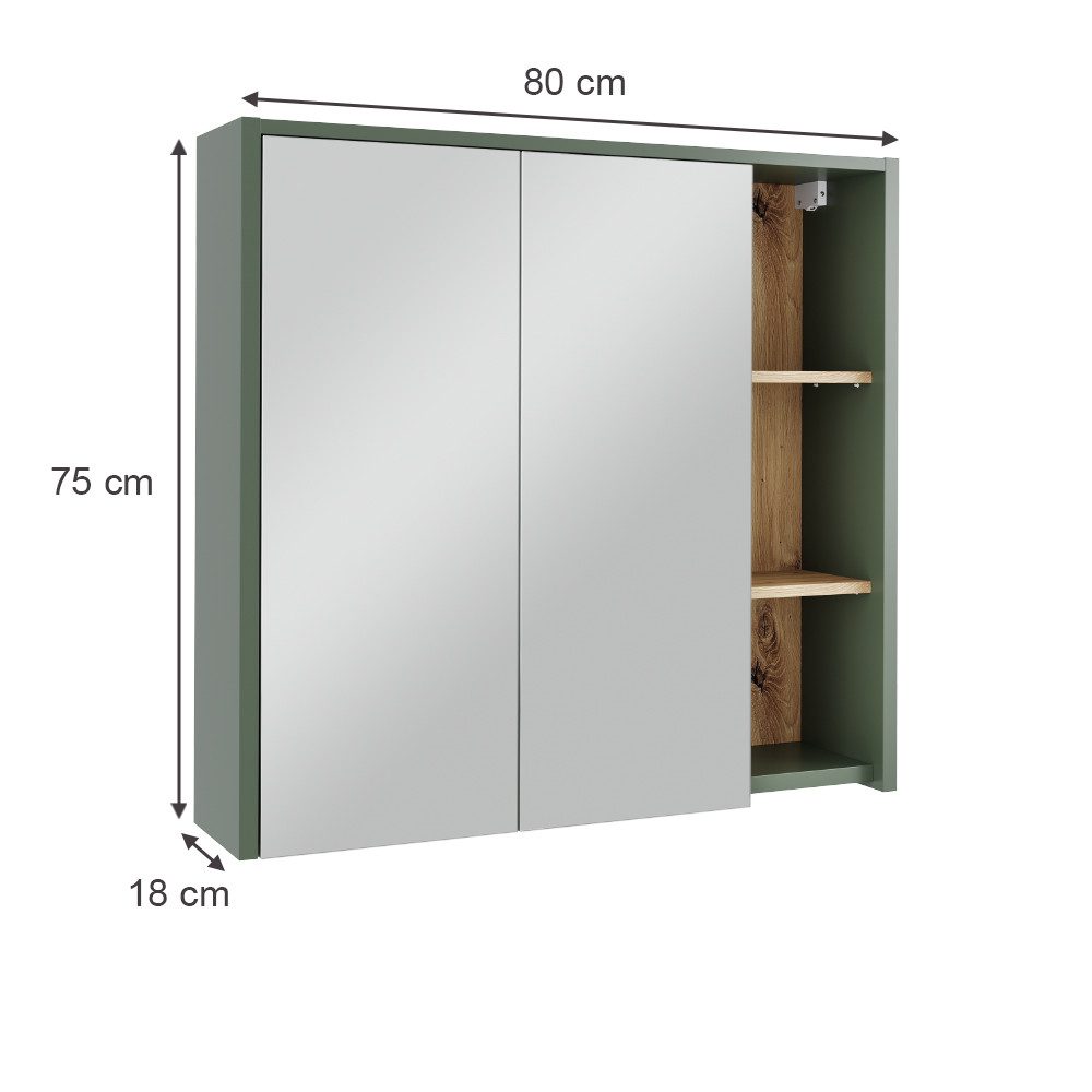 Vicco Badezimmerspiegelschrank Viola, Grün/Artisan, 80 x günstig online kaufen