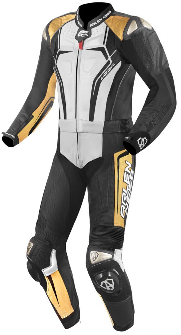 Ness Arlen 2-Teiler Motorrad Lederkombi Motorradkombi Black/White/Gold Race-X
