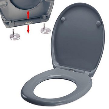spirella WC-Sitz EASY CLIP, Premium Toilettendeckel aus Duroplast, Edelstahl Scharniere mit Quick-Release-Funktion zur einfachen Schnellreinigung, Soft Close Absenkautomatik, oval, grau