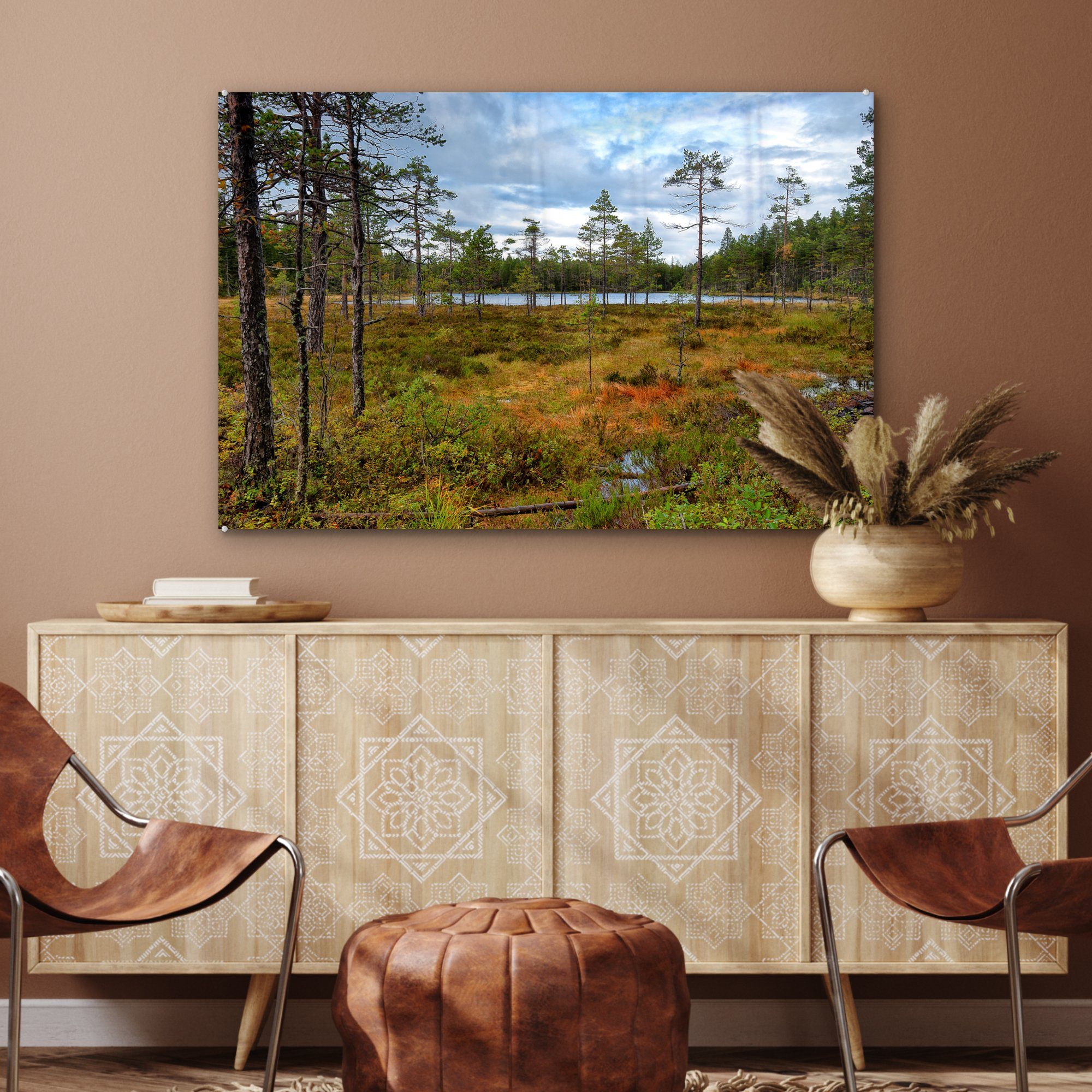 Skuleskogen-Nationalpark & in Schweden, MuchoWow Schlafzimmer (1 Wälder Acrylglasbild im St), Acrylglasbilder Wohnzimmer gefärbte Herbstlich