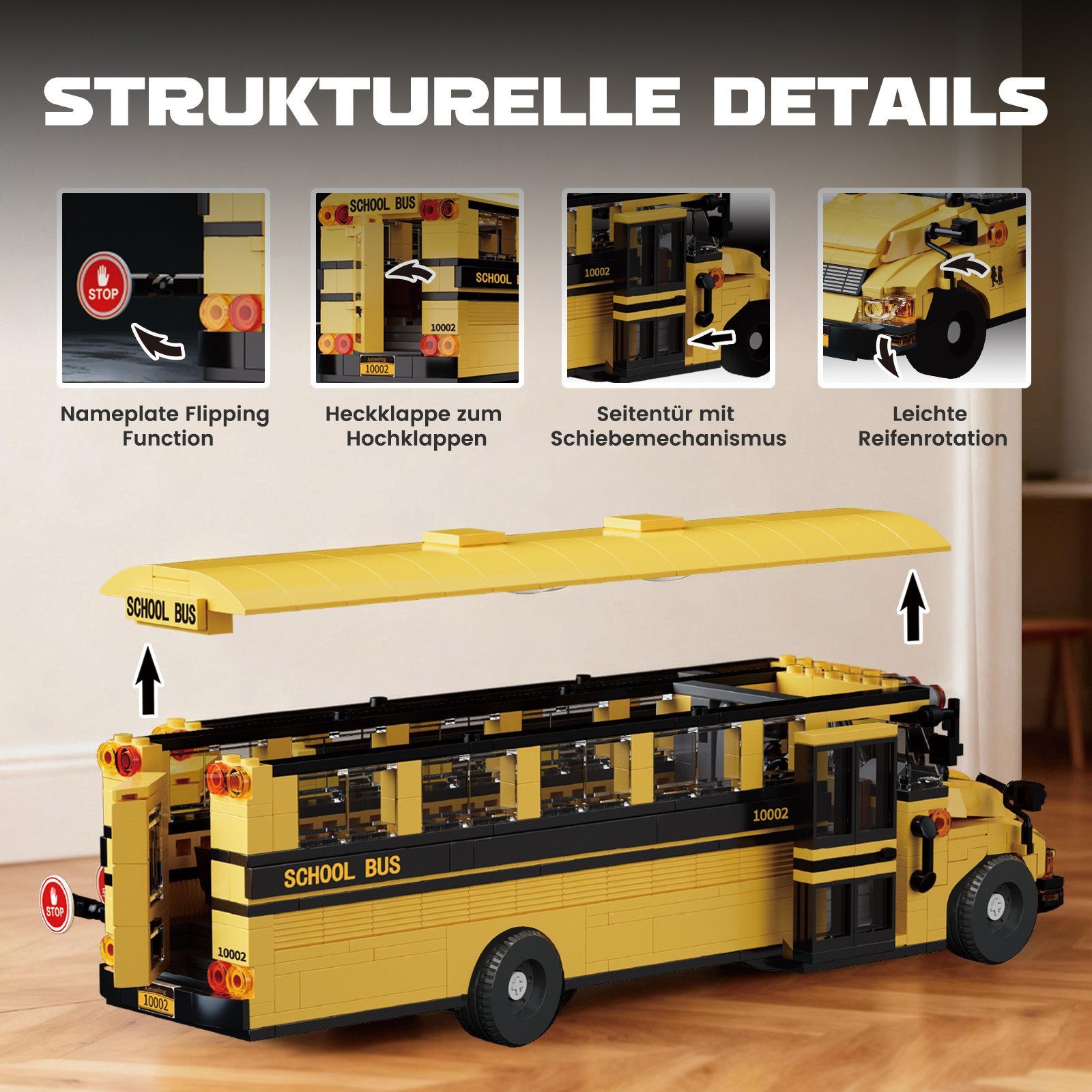 Bundviel Kreatives Stadt-Schulbus-Bausteinset Spielbausteine, (788 St)