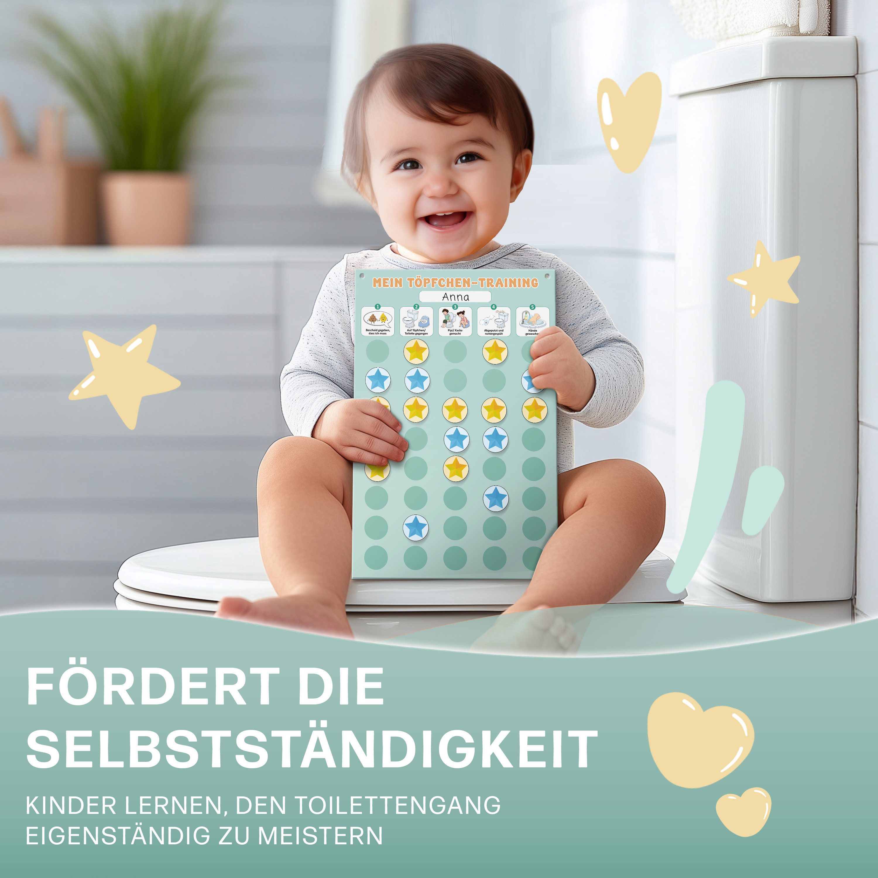 Mini Mindz Lernspielzeug Töpfchen Training Kinder magnetisch - Magnettafel mit 60 Magnete, Mit Kordel - Komplett beschreib- und abwischbar