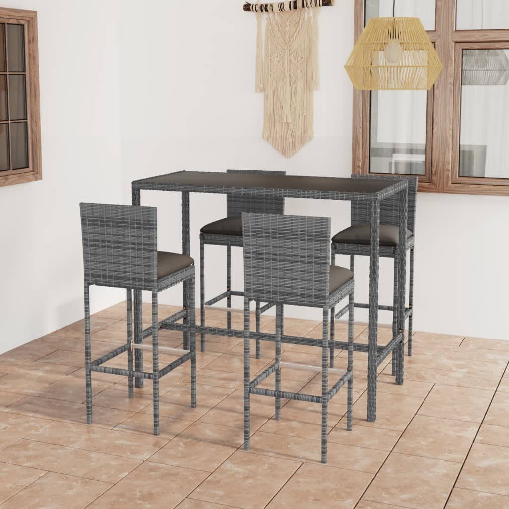 vidaXL Gartenlounge-Set aus PE-Rattan, pulverbeschichteter Stahl in Grau.