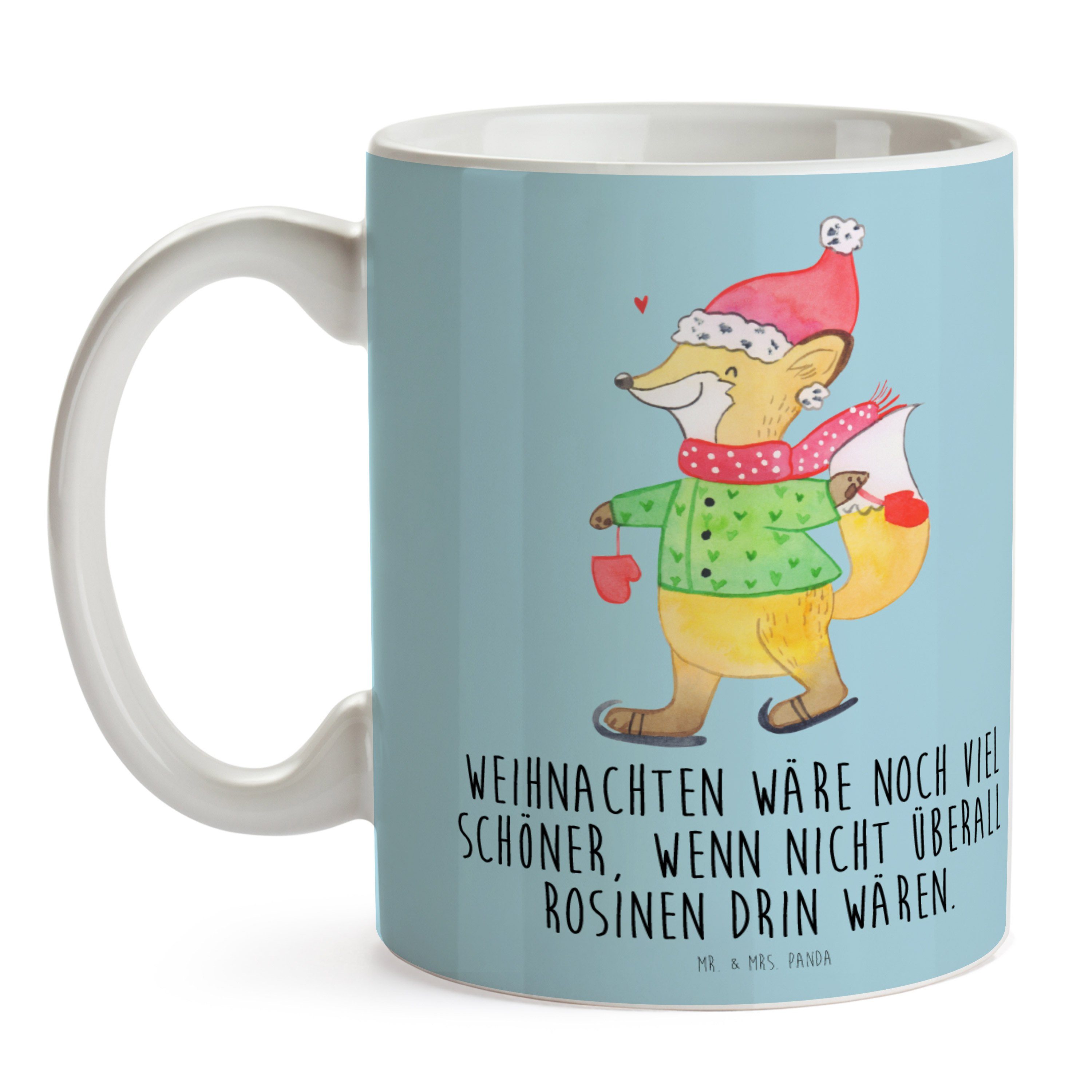 Mr. & Mrs. Geschenk, Keramik Tasse Tasse Nikolaus, - Schlittschuhe Fuchs - Eisblau W, Sprüche, Panda