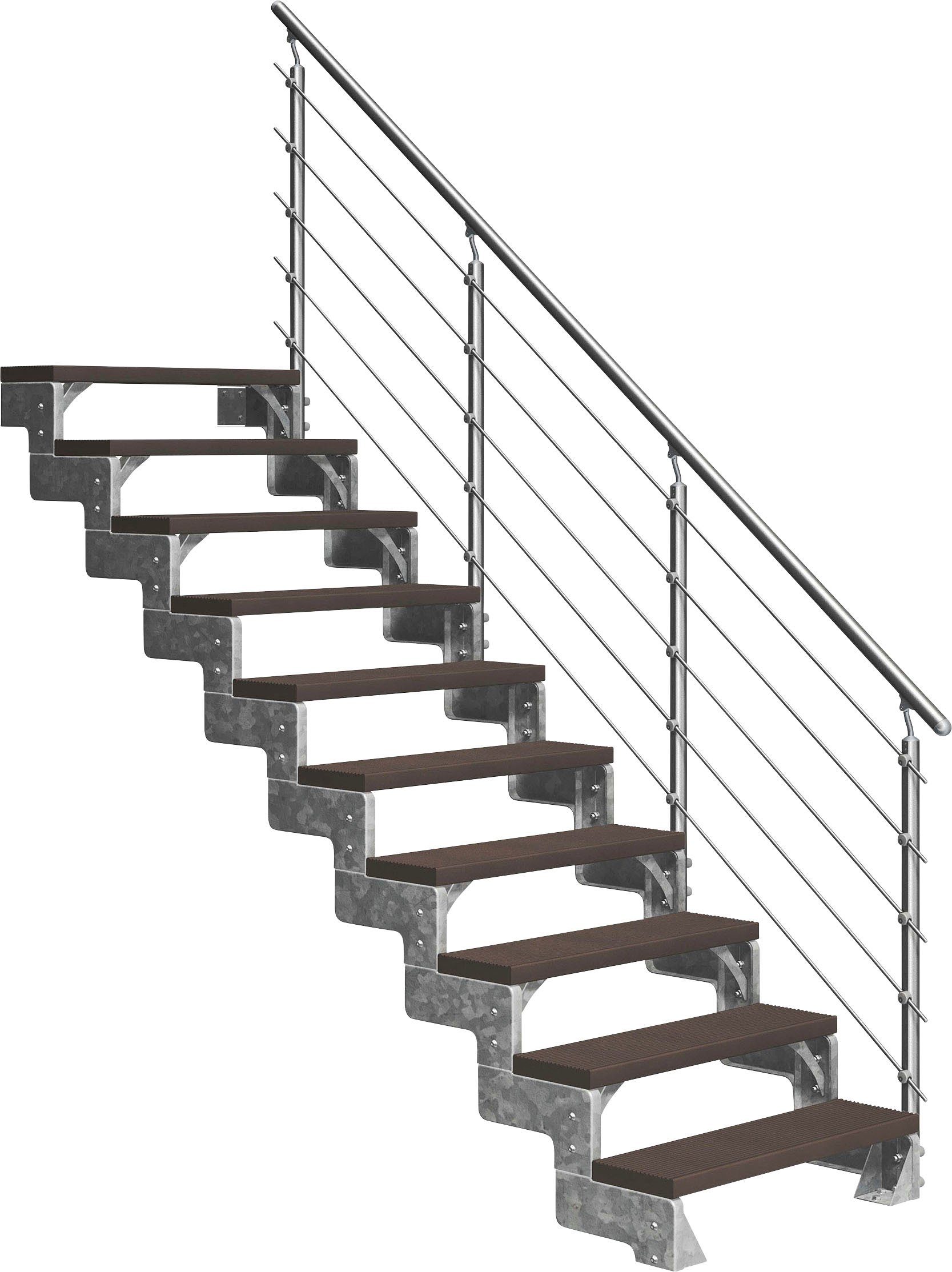 Dolle Außentreppe Gardentop, für Geschosshöhen TRIMAX®-Stufen dunkelbraun, 10 220 offen, Stufen einseitigem bis cm, inkl. Alu/Metall/ES