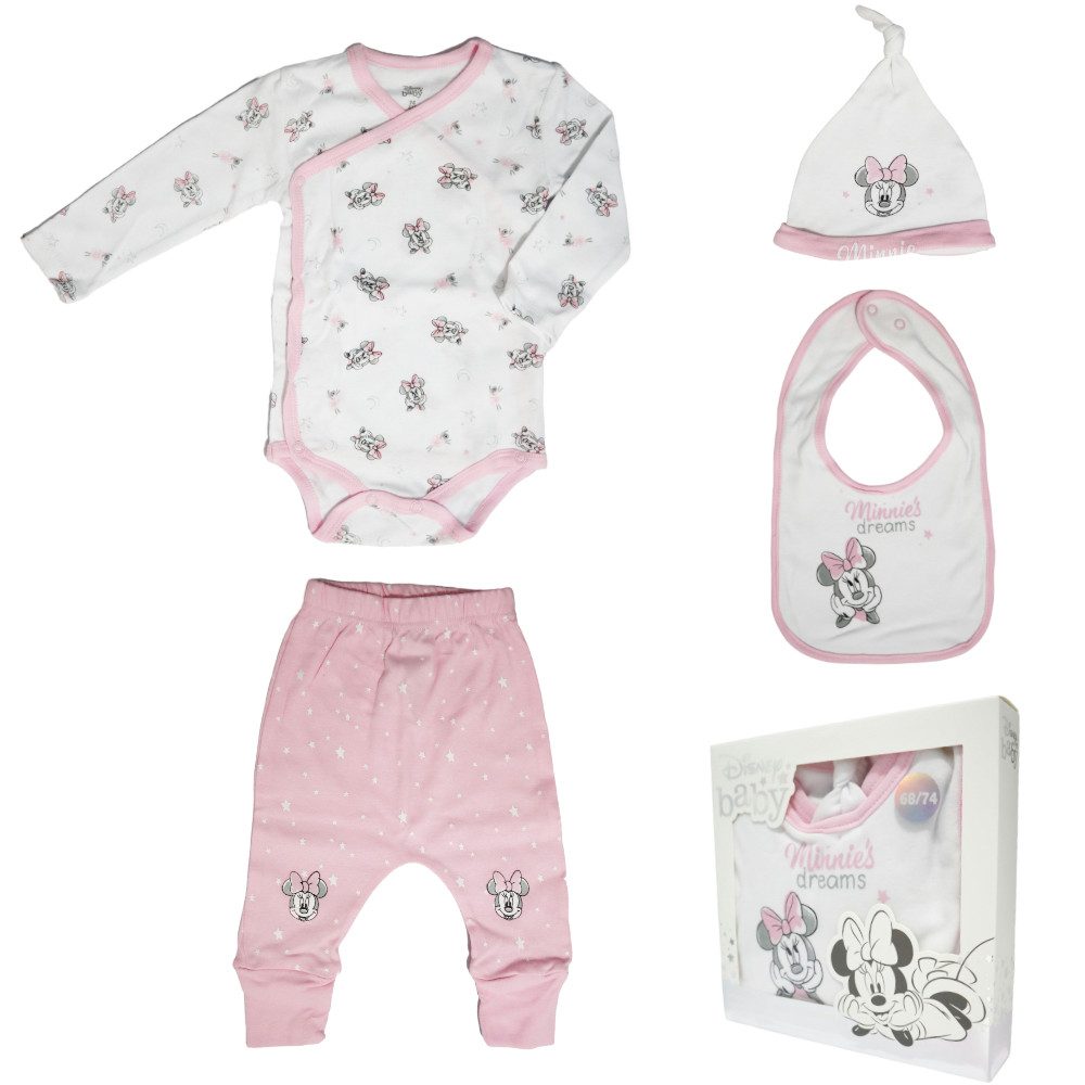 Strampler Disney Minnie Maus Baby 4 tlg Set Body Hose Lätzchen Mütze