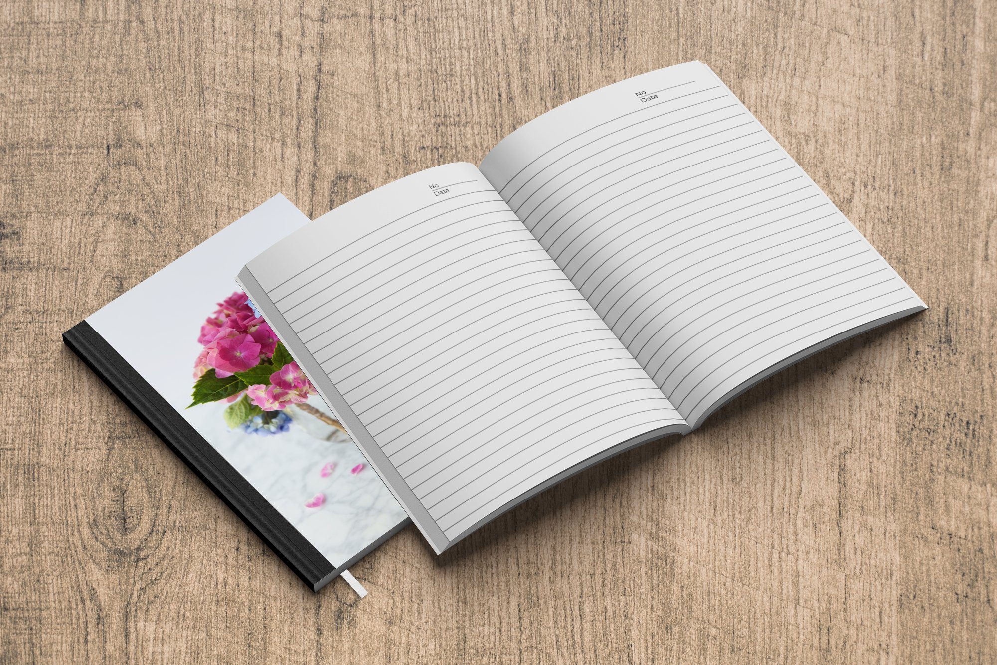 Hortensien Journal, Vase, einer aus frisch Merkzettel, 98 Notizbuch Seiten, Tagebuch, Haushaltsbuch geschnittenen Notizheft, A5, in Blumenstrauß MuchoWow