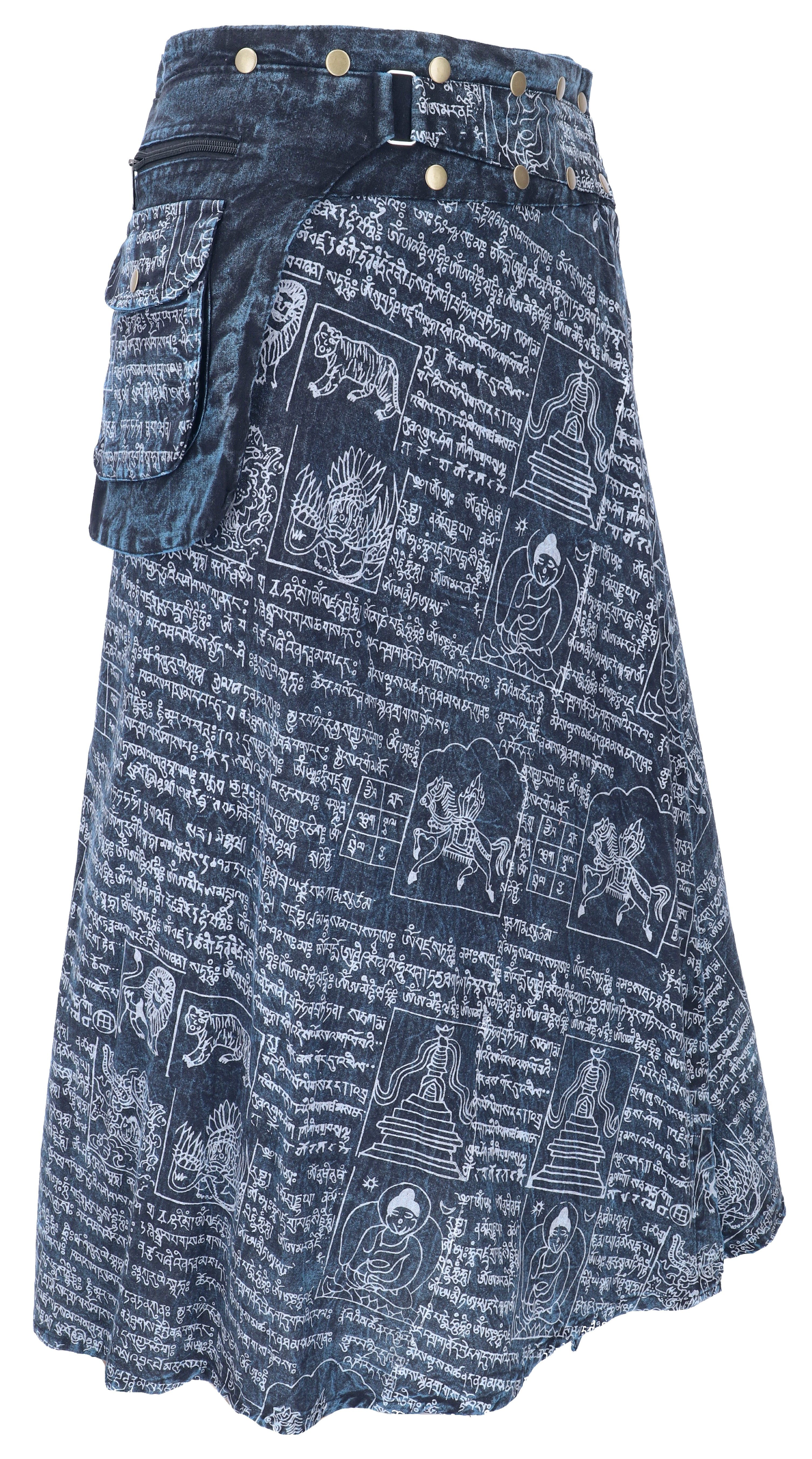Guru-Shop Minirock Wickelrock, langer Rock mit Druckknöpfen, Boho.. alternative Bekleidung