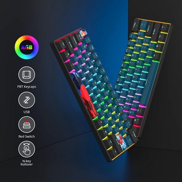 SOLIDEE RGB-Hintergrundbeleuchtung Gaming-Tastatur (mit Linearen roten Schaltern,PBT-Tastenkappen maximale Kompatibilität)